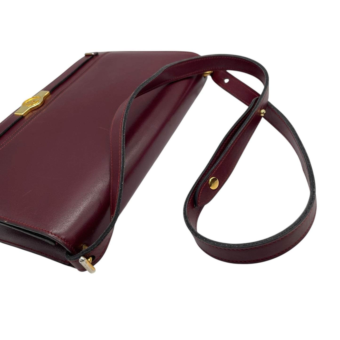 Authentic Christian Dior Shoulder Bag Red Bordeaux Leather Gold Hardware Logo Vintage