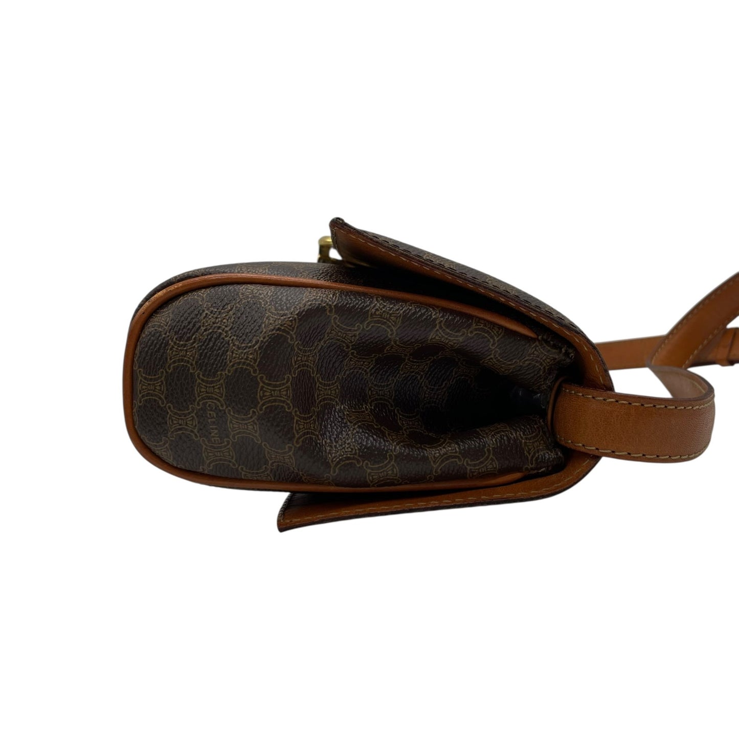 Authentic Old CELINE Macadam Shoulder Bag Brown PVC Leather Logo Vintage Crossbody