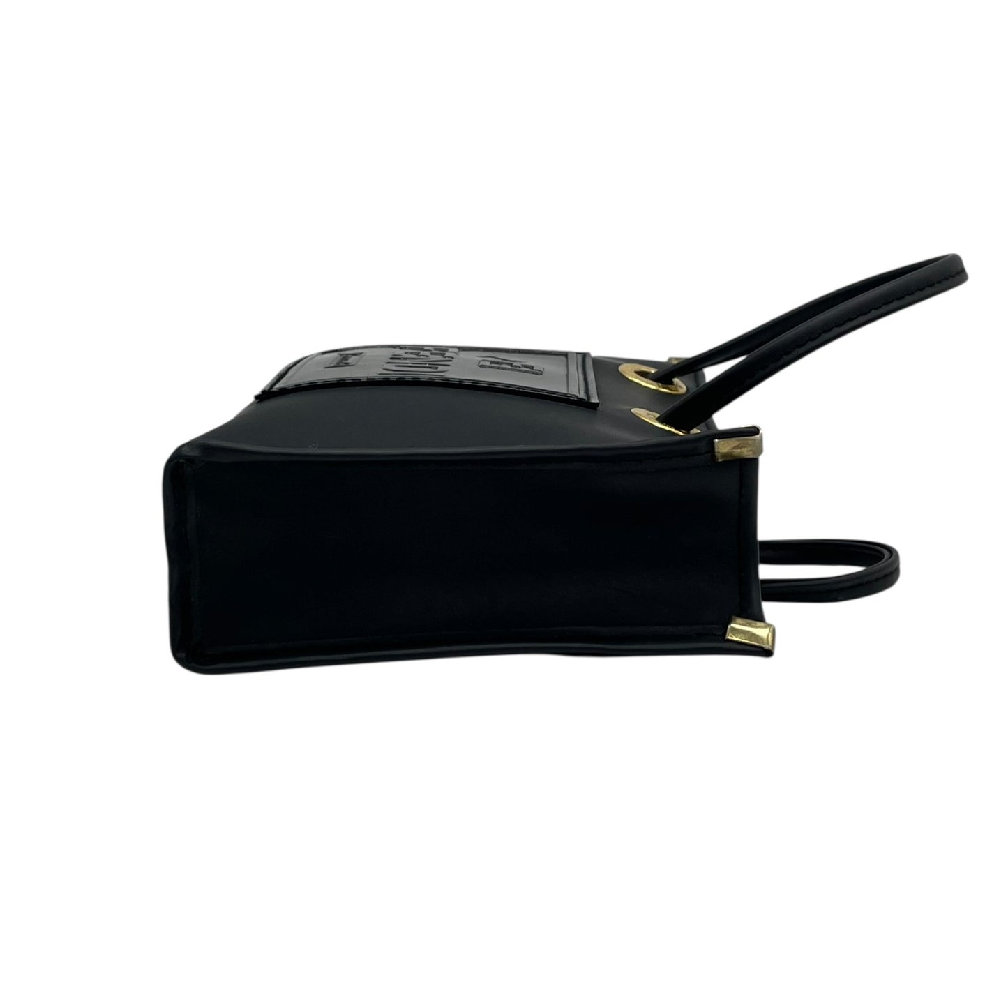 フェンディ FENDI ミニハンドバッグ ポーチ 黒 ブラック PVC ロゴ ゴールド金具 レディース K10