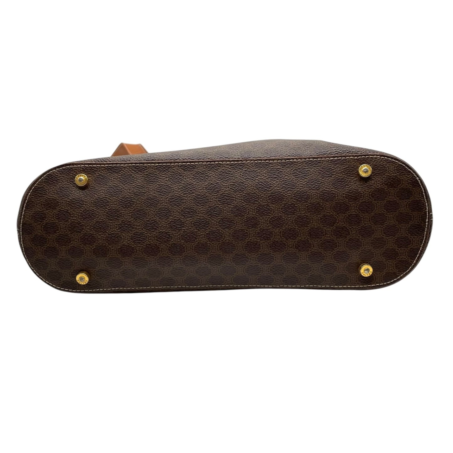 CELINE セリーヌ マカダム トートバッグ 茶 ブラウン PVC レザー ゴールド金具 ワンショルダー 肩掛け可 A4収納 レディース ヴィンテージ D1