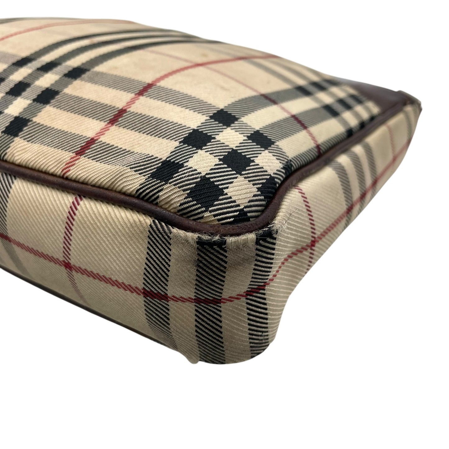 BURBERRY バーバリー ノバチェック ショルダーバッグ キャンバス レザー ベージュ 茶 ブラウン シルバー金具 ロゴプレート チェック柄 斜め掛け 肩掛け レディース C6