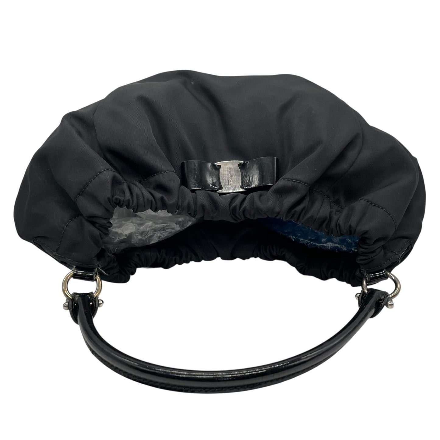 Salvatore Ferragamo サルヴァトーレ フェラガモ ヴァラ リボン トートバッグ ショルダーバッグ ナイロン パテントレザー ブラック 黒 ワンショルダー レディース K9