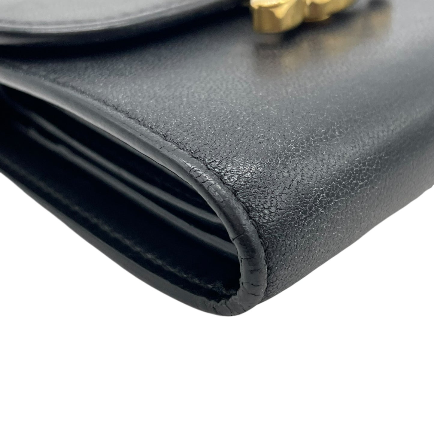 Authentic CELINE Triomphe Compact Wallet Black Leather Gold Hardware with Box