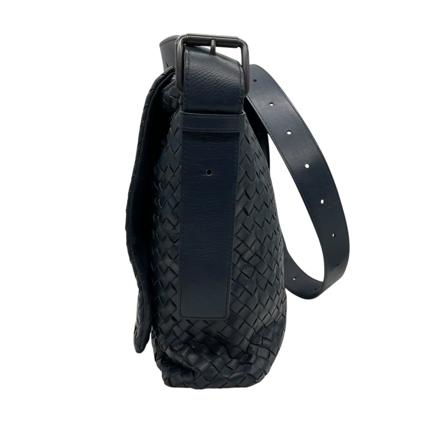 Authentic BOTTEGA VENETA Intrecciato Leather Shoulder Messenger Bag Navy Unisex