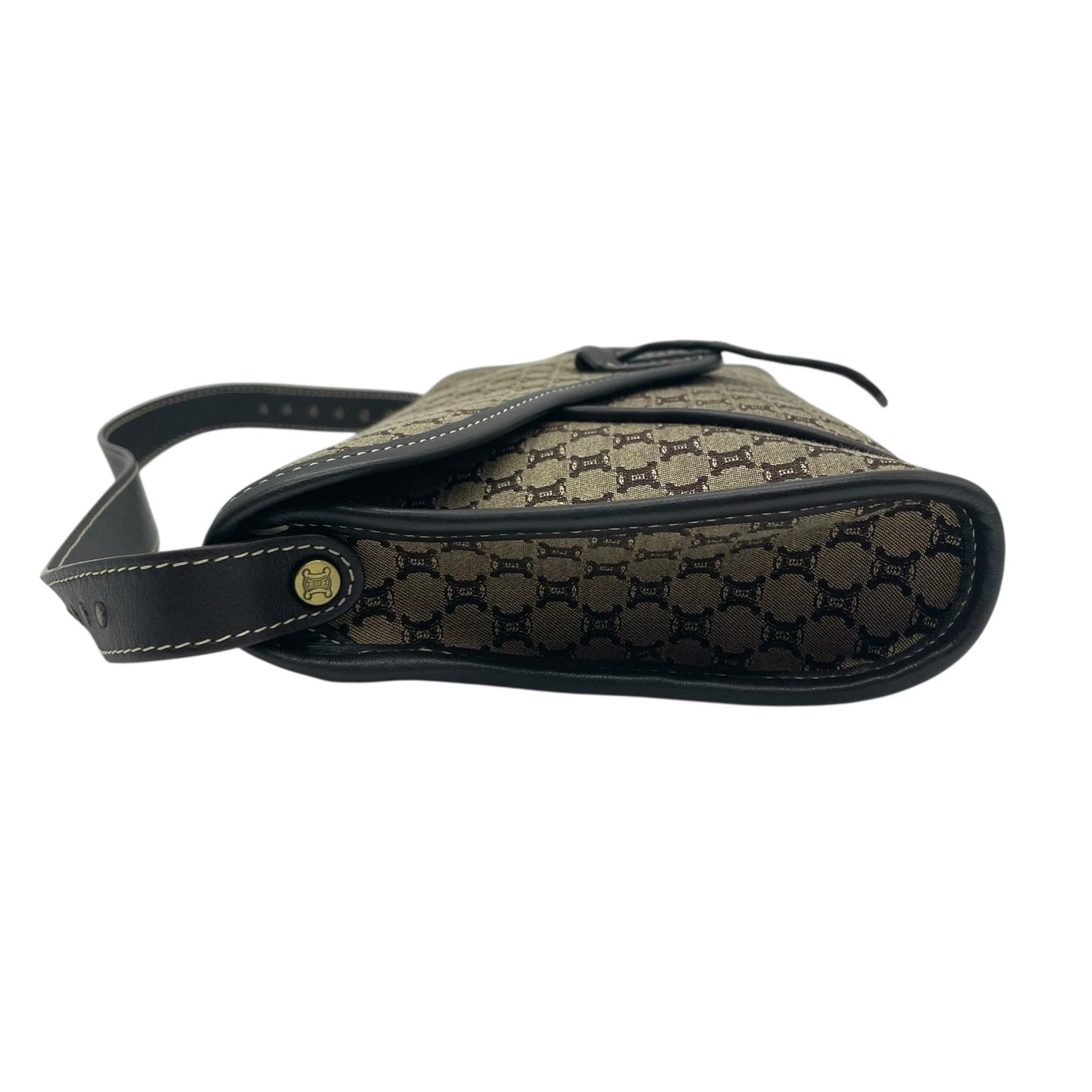 美品 CELINE セリーヌ マカダム トリオンフ ショルダーバッグ キャンバス×レザー ベージュ×ブラウン レディース ヴィンテージ 正規品 K9