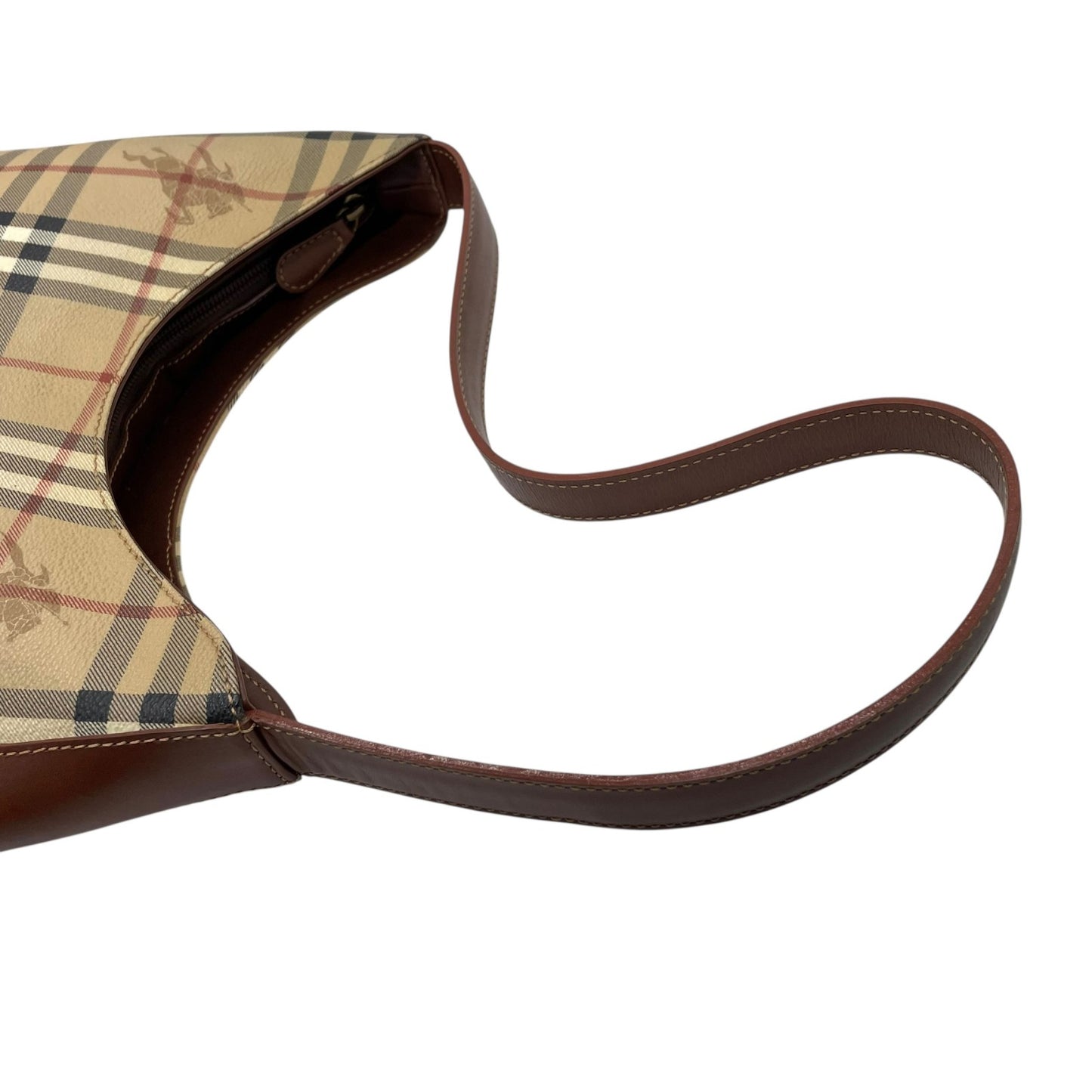 美品 BURBERRY バーバリー ノバチェック シャドーホース ワンショルダーバッグ ショルダーバッグ PVC×レザー ブラウン ヴィンテージ ゴールド金具 肩掛け C7