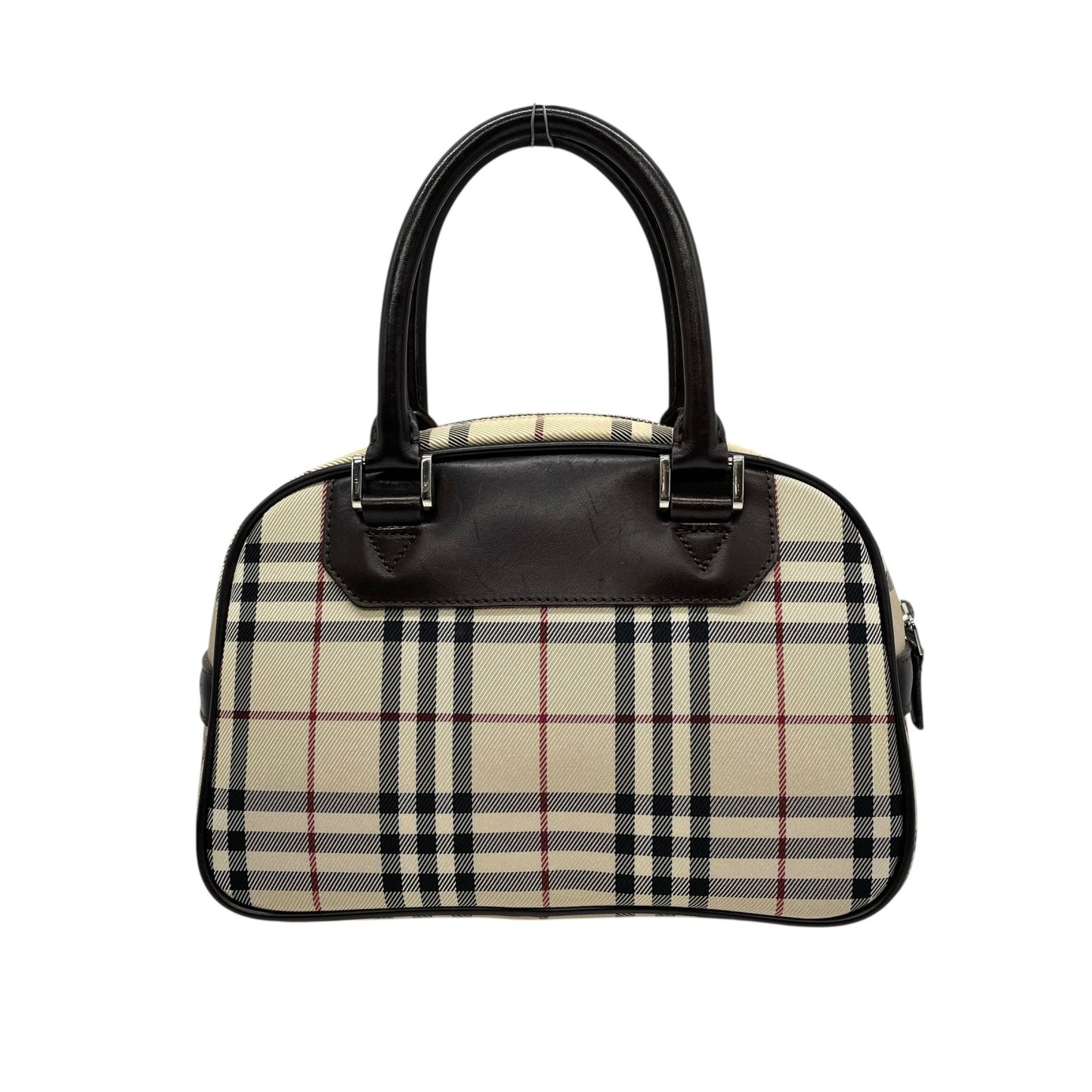 美品 BURBERRY バーバリー ノバチェック柄 ハンドバッグ ミニボストンバッグ ベージュ キャンバス×ブラウンレザー メンズ レディース ボーイズ ガールズ 旅行 ビジネス K10