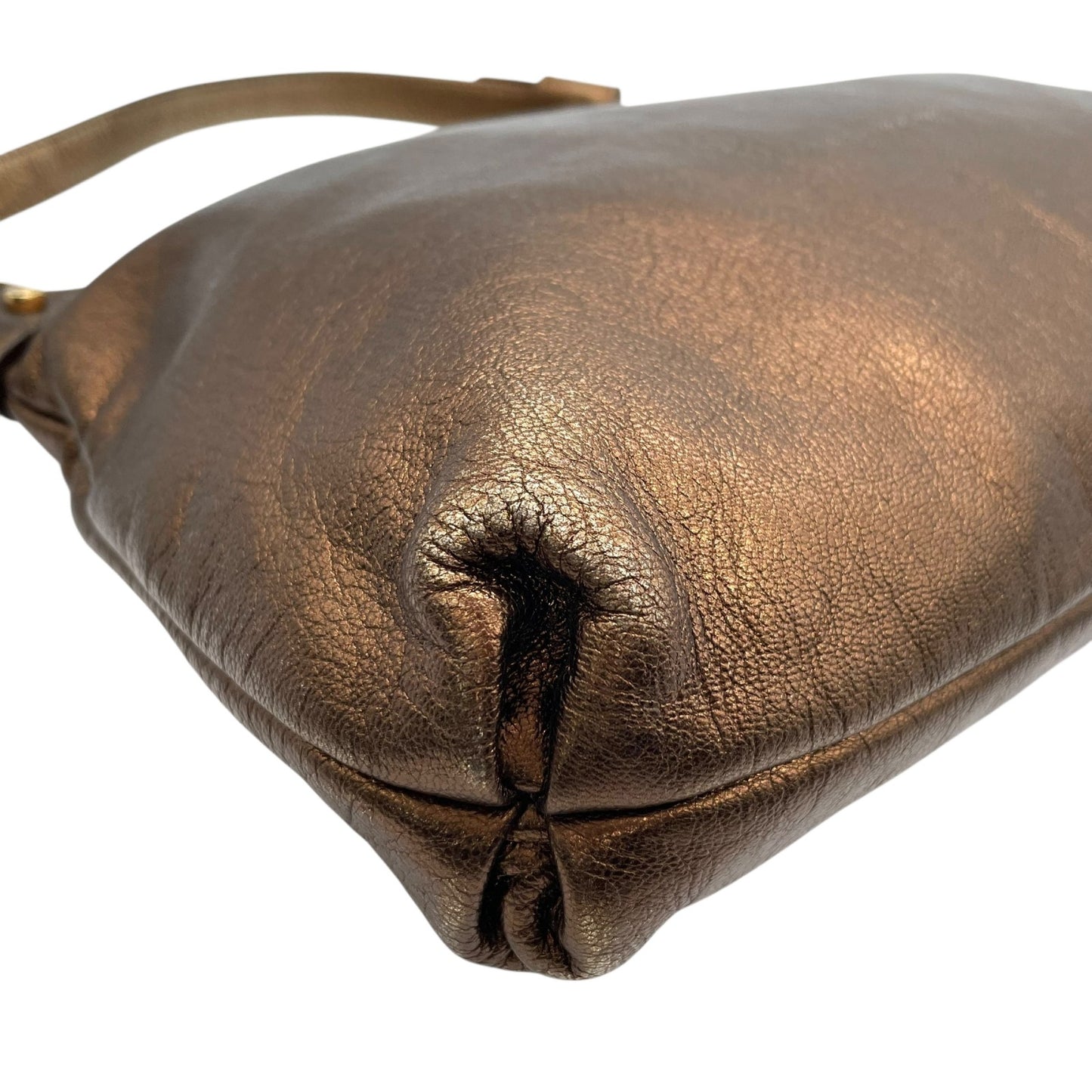美品 Salvatore Ferragamo フェラガモ ガンチーニ ハンドバッグ ショルダーバッグ ワンショルダー 茶 ブラウン ブロンズ メタリック レザー ゴールド金具 肩掛け レディース K6