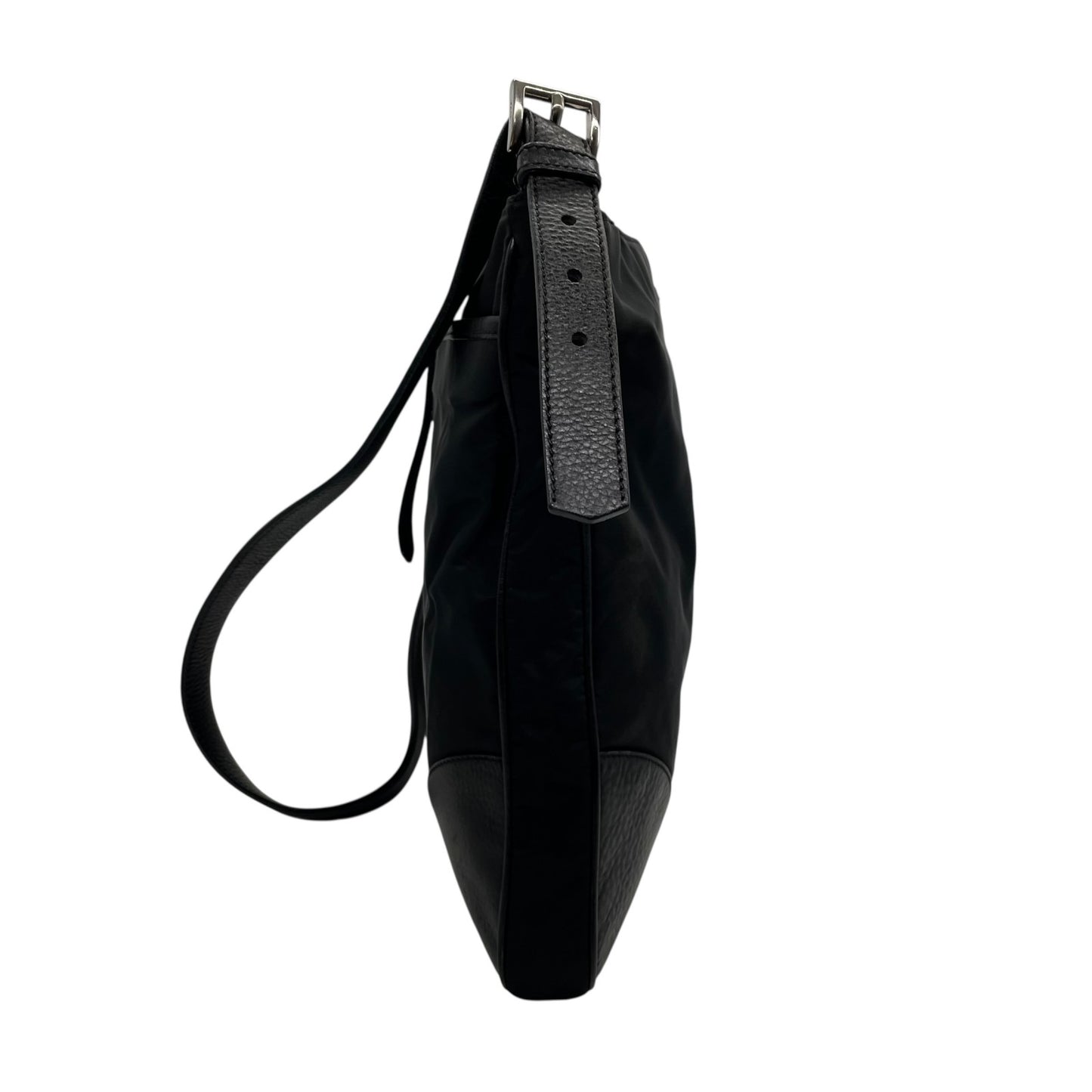 PRADA プラダ ショルダーバッグ ナイロン レザー 黒 ブラック NERO 三角プレートロゴ トライアングルロゴ シルバー金具 斜め掛け可 メンズ レディース K13