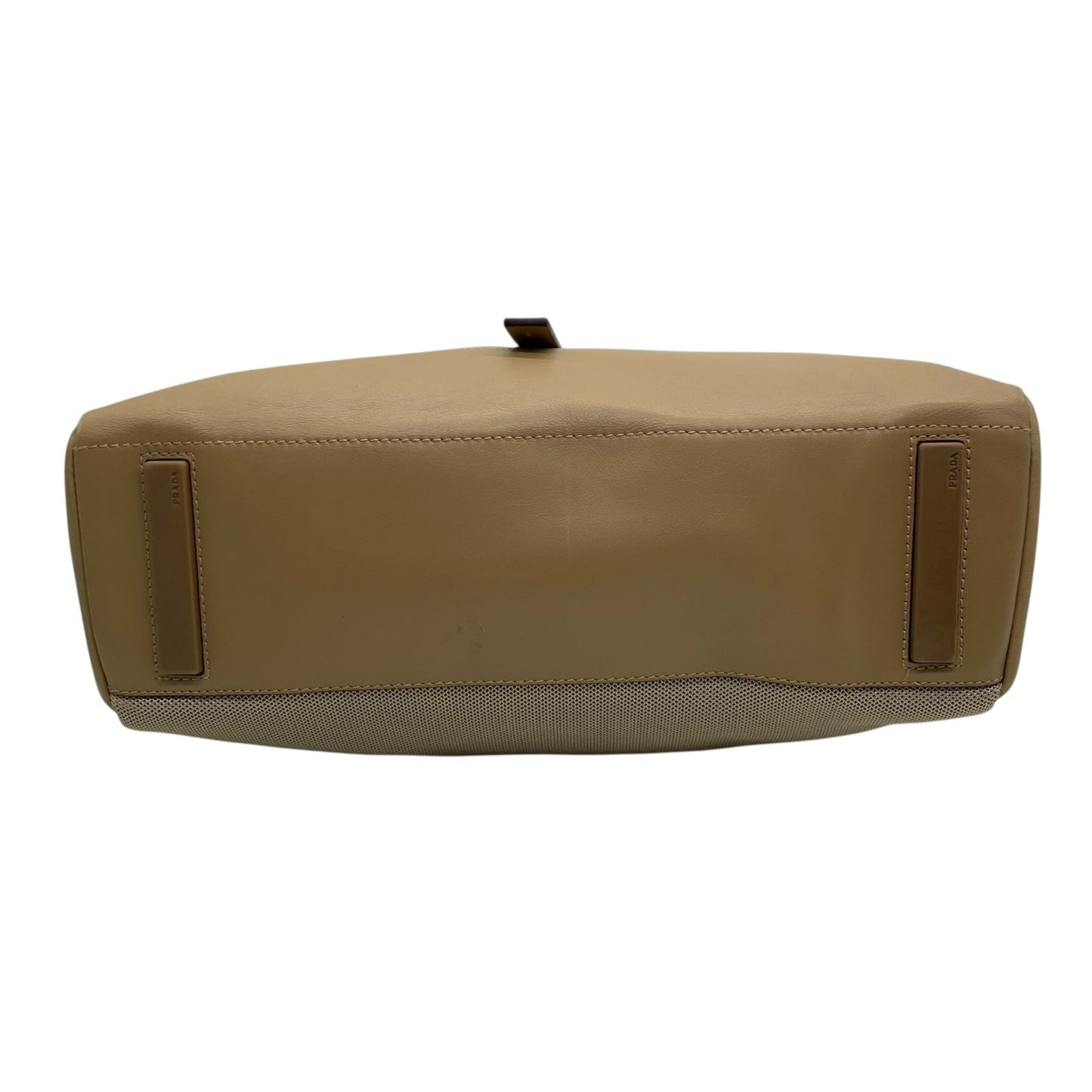 美品 PRADA プラダ ハンドバッグ ポーチ付き B10397 ベージュ レザー シルバー金具 ロゴ型押し 手提げ レディース ギャランティカード付き B4 00s archive