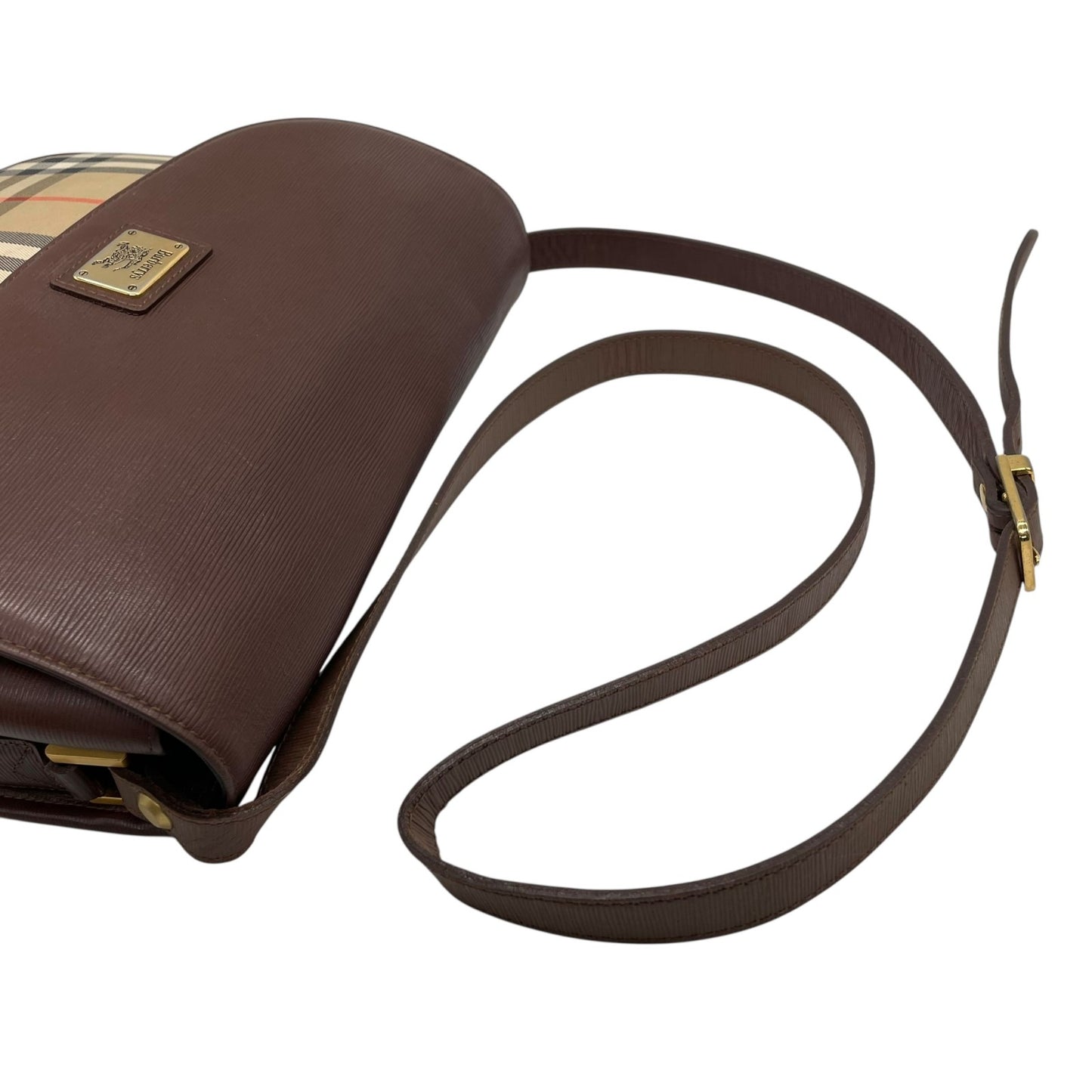 BURBERRY バーバリー ショルダーバッグ ノバチェック シャドーホース ホースロゴ 茶 ブラウン ベージュ キャンバス レザー ゴールド金具 ポシェット 斜め掛け可 ヴィンテージ レディース K13