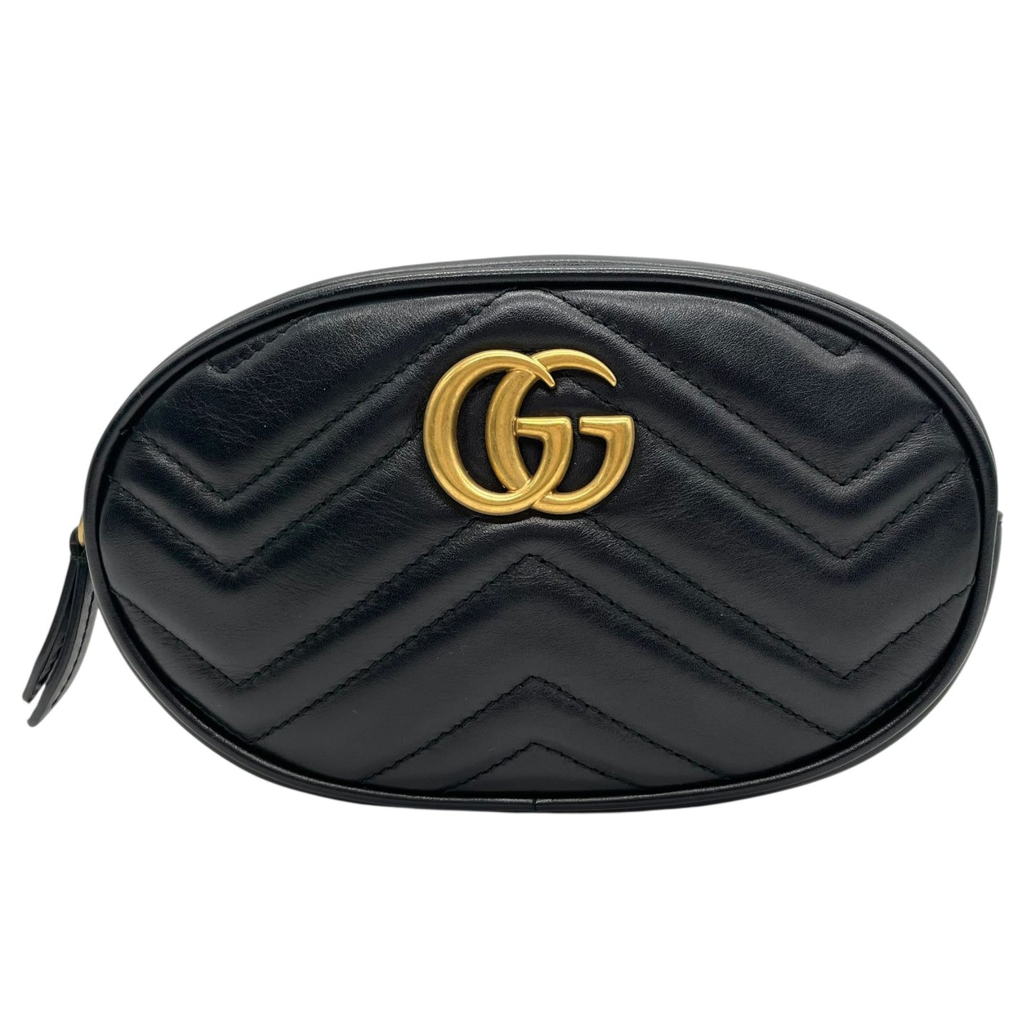 【新品同様】 GUCCI グッチ ウエストバッグ GGマーモント 476434 ベルトバッグ ブラック レザー キルティング ゴールド金具 レディース B3