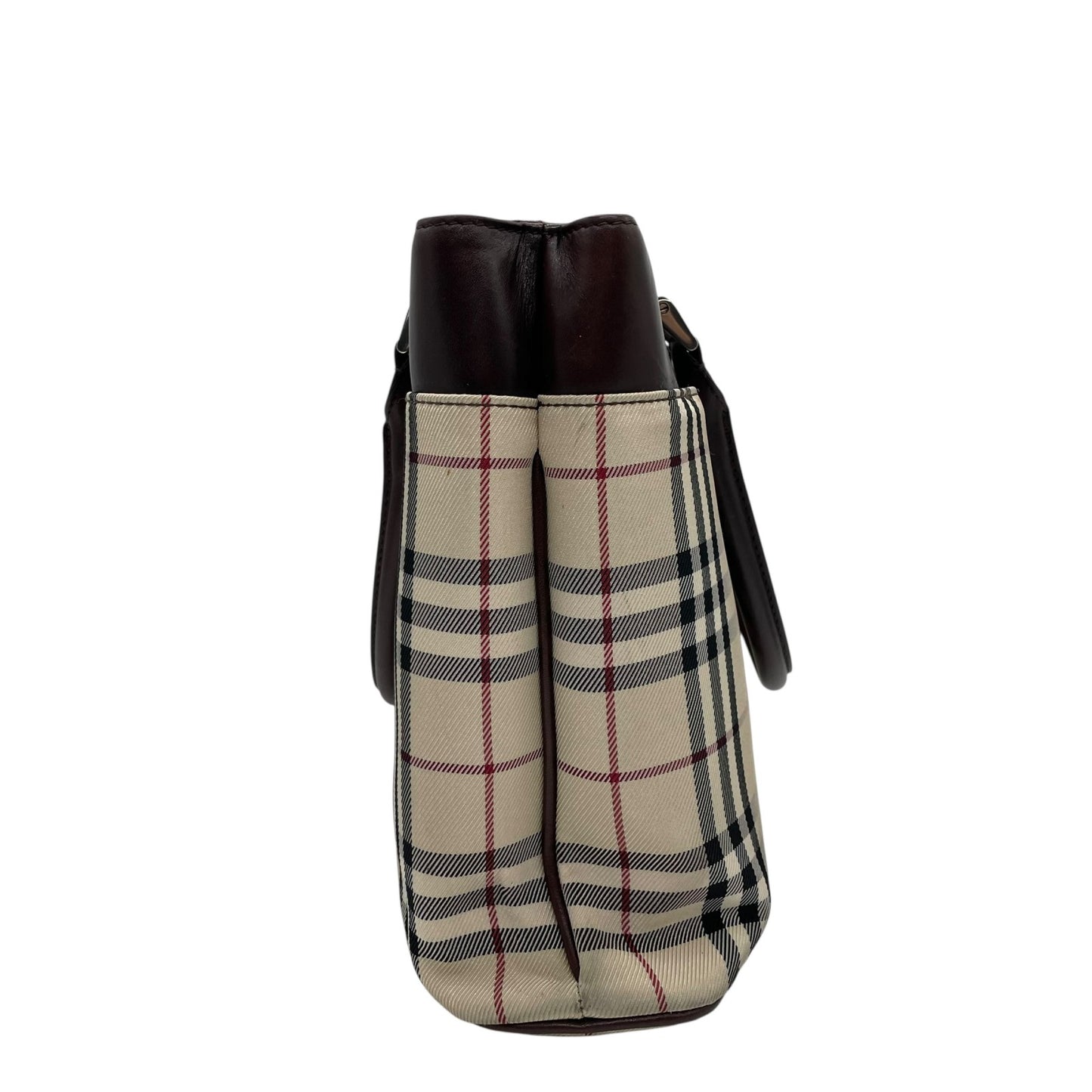 Burberry バーバリー トートバッグ ハンドバッグ ノバチェック キャンバス×レザー メタルロゴプレート ベージュ×ブラウン ユニセックス K8