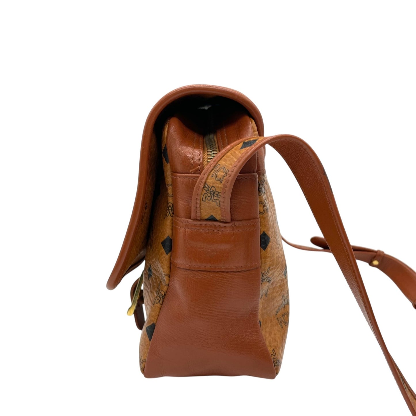 MCM エムシーエム ショルダーバッグ メッセンジャーバッグ ヴィセトス PVC レザー ブラウン 茶色 ゴールド金具 総柄 クロスボディ 斜め掛け ユニセックス K8