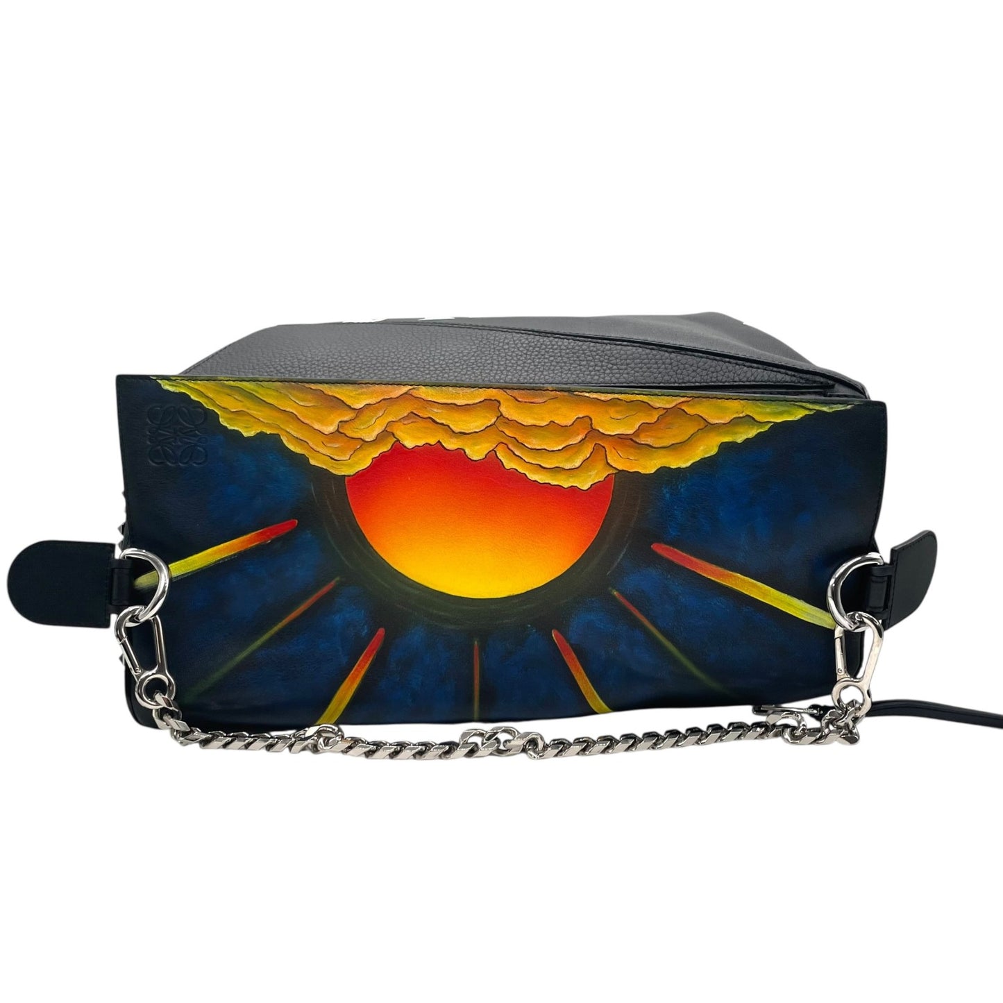 限定品 希少 極美品 LOEWE ロエベ パズルバッグ ラージ ミニボストン スタッズ アナグラム ロゴ チェーン ブラック 黒 マルチカラー メンズ レディース D