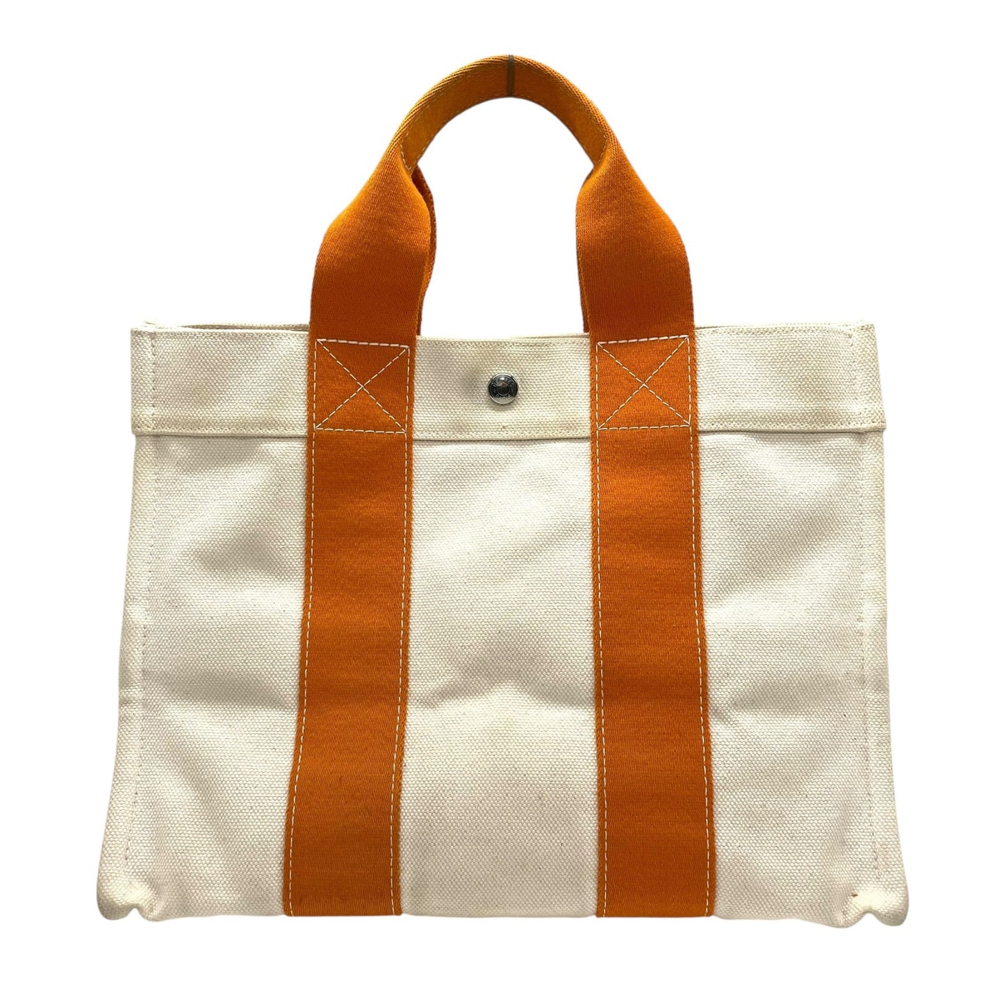 HERMES エルメス ボラボラPM ボラボラトート トートバッグ ハンドバッグ キャンバス アイボリー オレンジ シルバー金具 レディース B