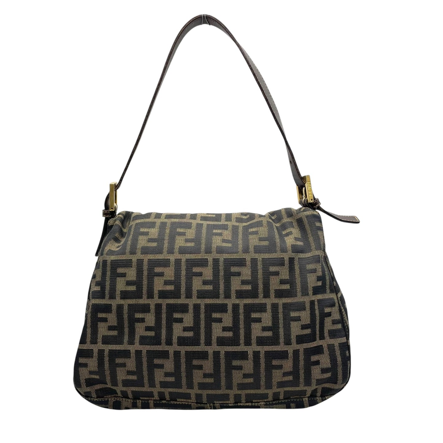 美品 フェンディ FENDI マンマバケット ショルダーバッグ ズッカ柄 ブラウン 茶色 キャンバス×レザー FFロゴ金具 金金具 ビンテージ レディース C7