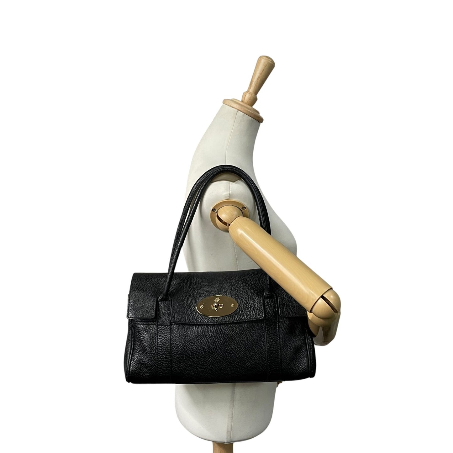 未使用級 美品 MULBERRY マルベリー ベイズウォーター ハンドバッグ トートバッグ 黒 ブラック レザー シボ革 ゴールド金具 肩掛け可 ターンロック レディース E