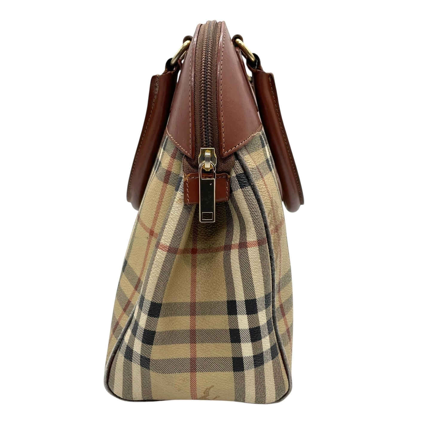 BURBERRY バーバリー ノバチェック シャドーホース ハンドバッグ 茶 ブラウン ベージュ PVC レザー ゴールド金具 手提げ ヴィンテージ レディース A1