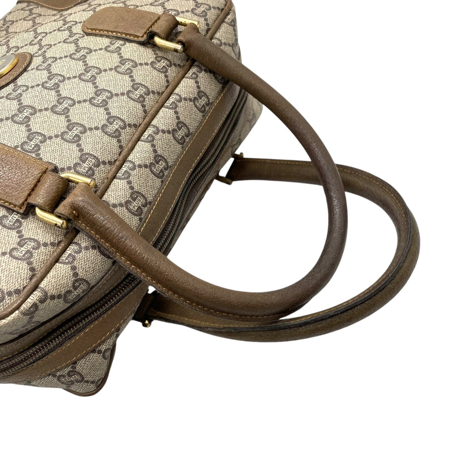 GUCCI グッチ GGプラス グッチプラス ハンドバッグ グレー ベージュ PVC レザー ゴールド金具 オールドグッチ ヴィンテージ レディース A