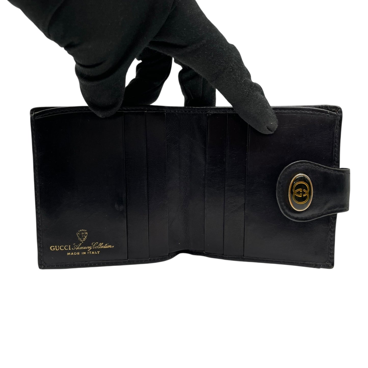 グッチ GUCCI シェリーライン 二つ折り財布 GGキャンバス レザー 黒 ブラック ゴールド金具 ヴィンテージ W4