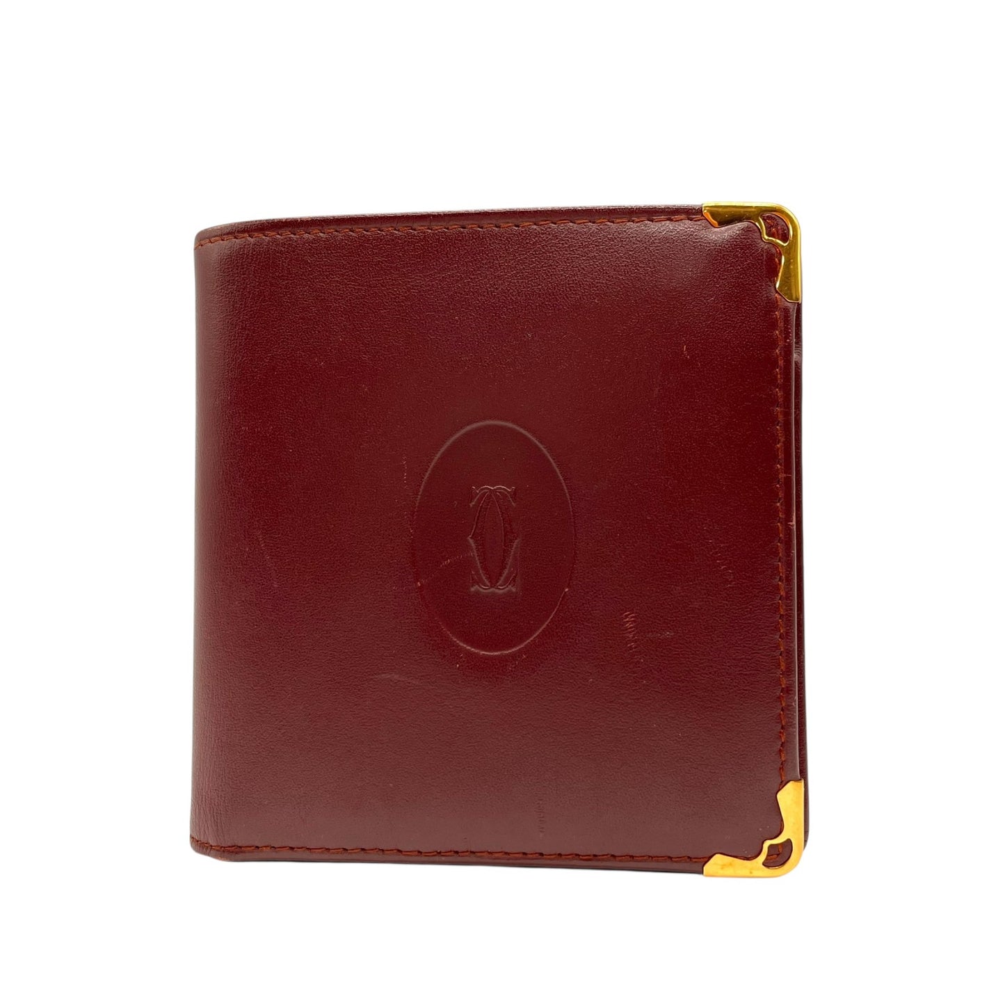 美品 カルティエ Cartier マストライン 二つ折り財布 ボルドー 赤 ワインレッド レザー ゴールド金具 ヴィンテージ メンズ レディース M5