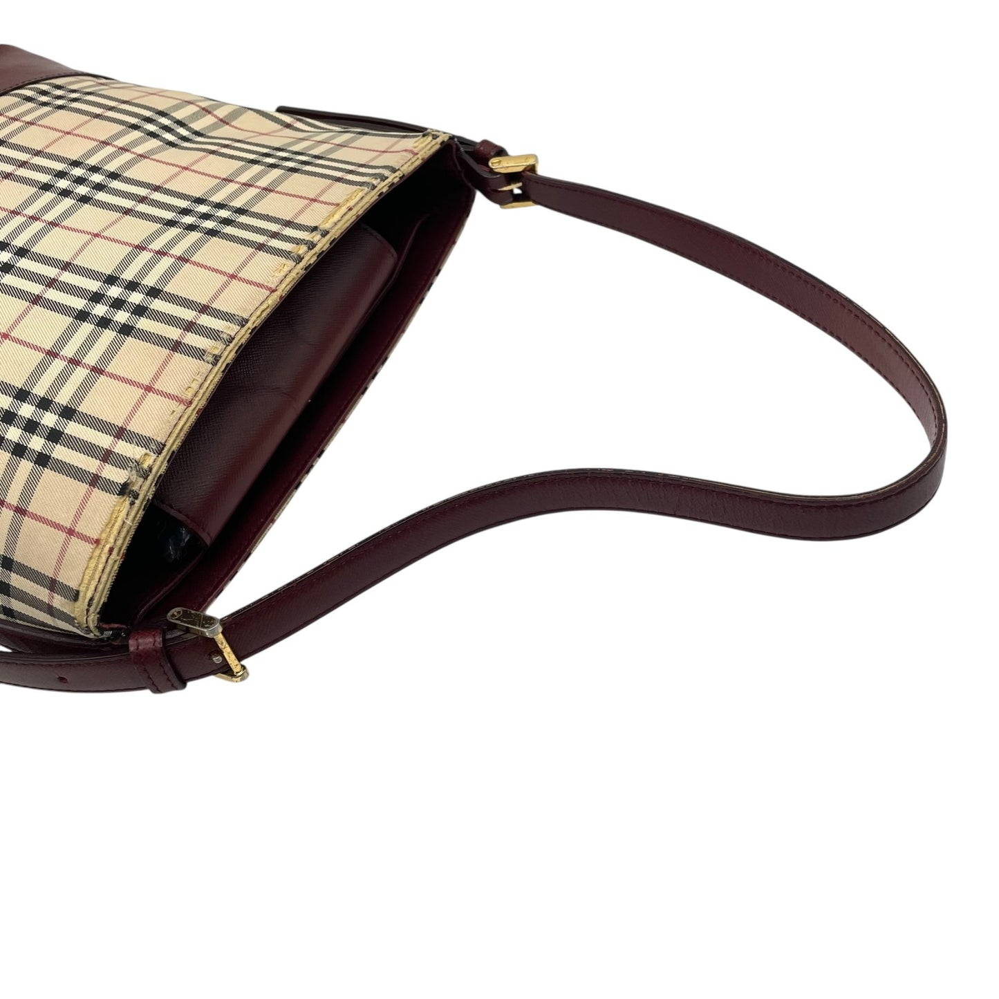 バーバリー Burberry ヴィンテージ ショルダーバッグ ハンドバッグ ノバチェック 赤 ボルドーレザー ワンショルダー C8