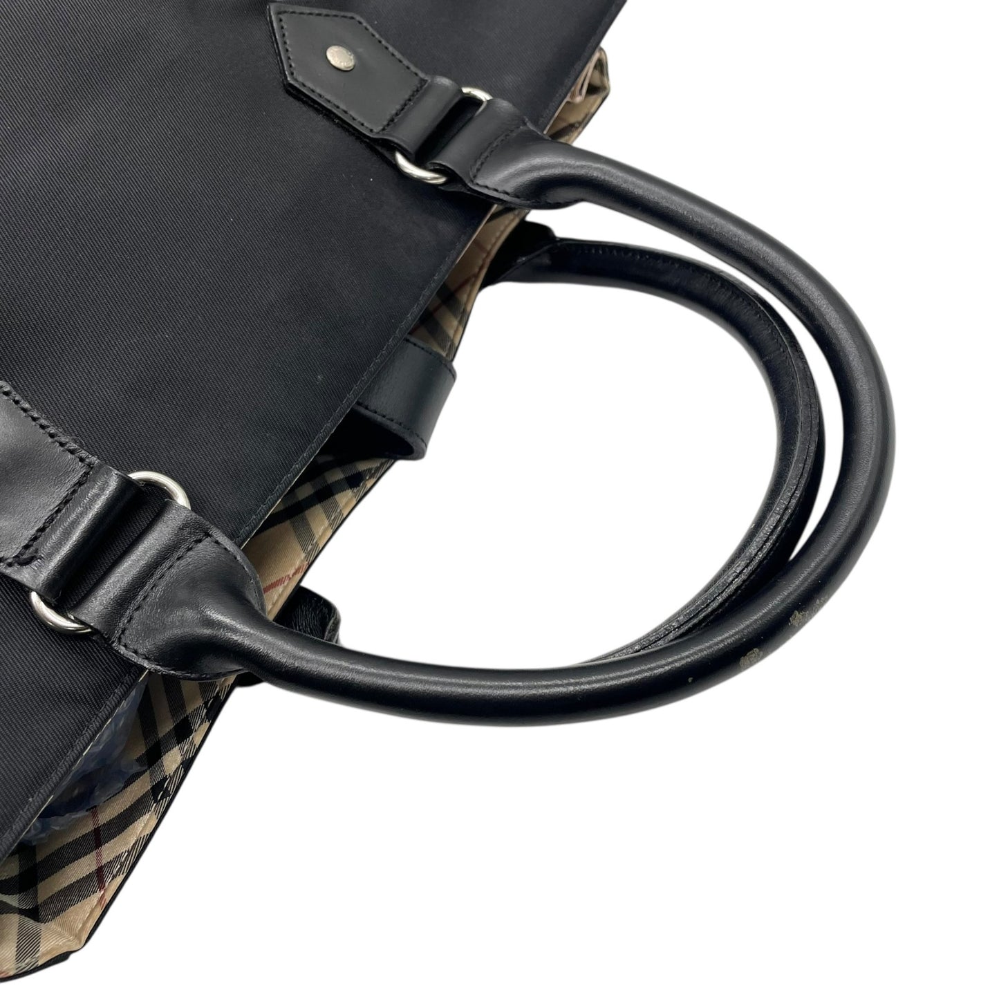 BURBERRY BLUE LABEL バーバリーブルーレーベル トートバッグ ブラック ナイロン 内装ノバチェック A4収納可 ハンドバッグ ロゴ シンプル 通勤通学にも最適 B5