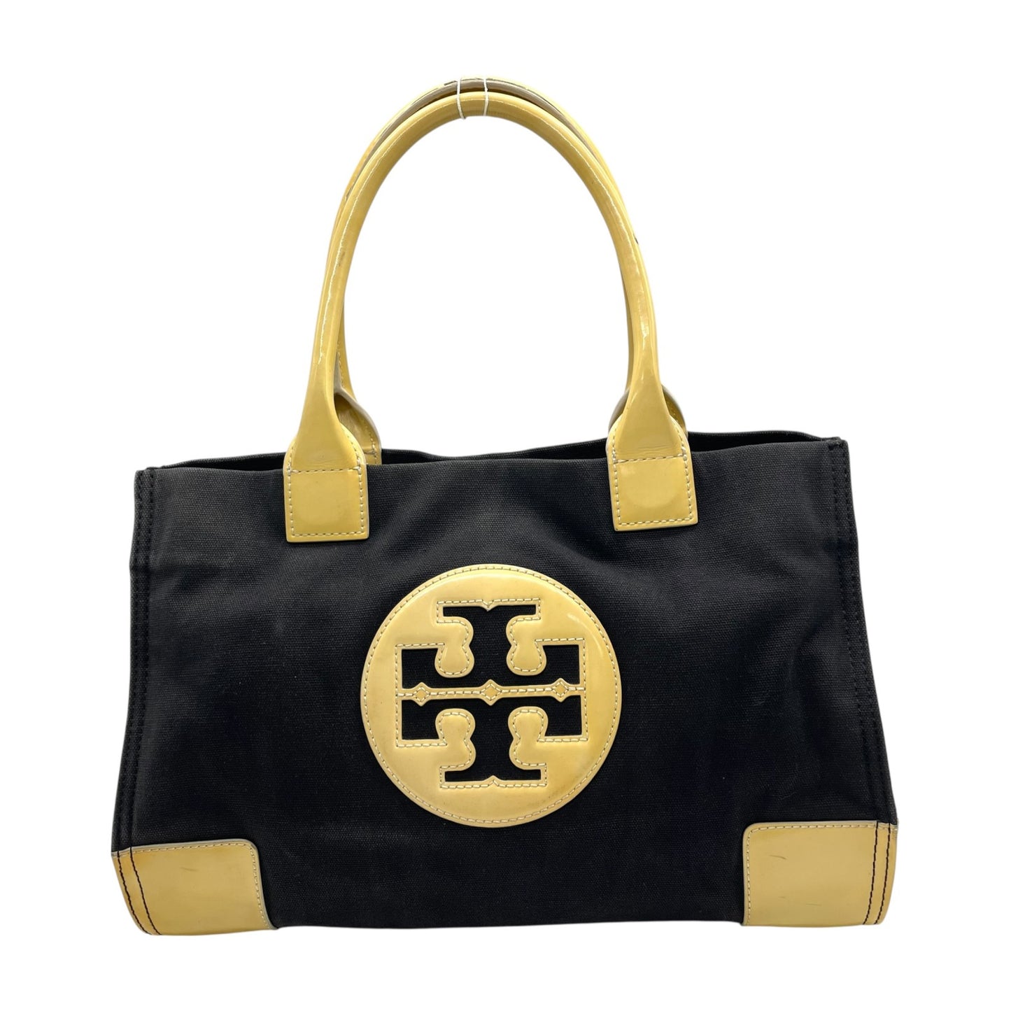 Tory Burch トリーバーチ トートバッグ エラ ロゴパッチ ビッグロゴ ダブルT 黒 ブラック×ベージュ キャンバス U8