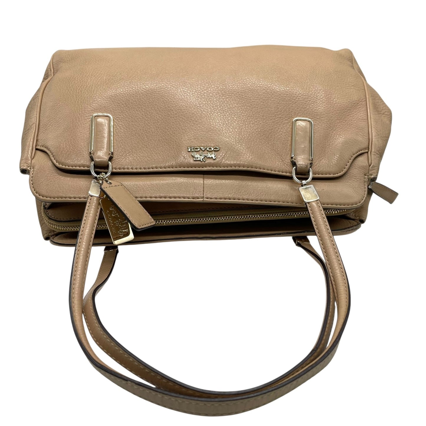 COACH コーチ トートバッグ ハンドバッグ ベージュ レザー ゴールド金具 肩掛け可 ホースロゴ ロゴチャーム ファスナー開閉 レディース E10