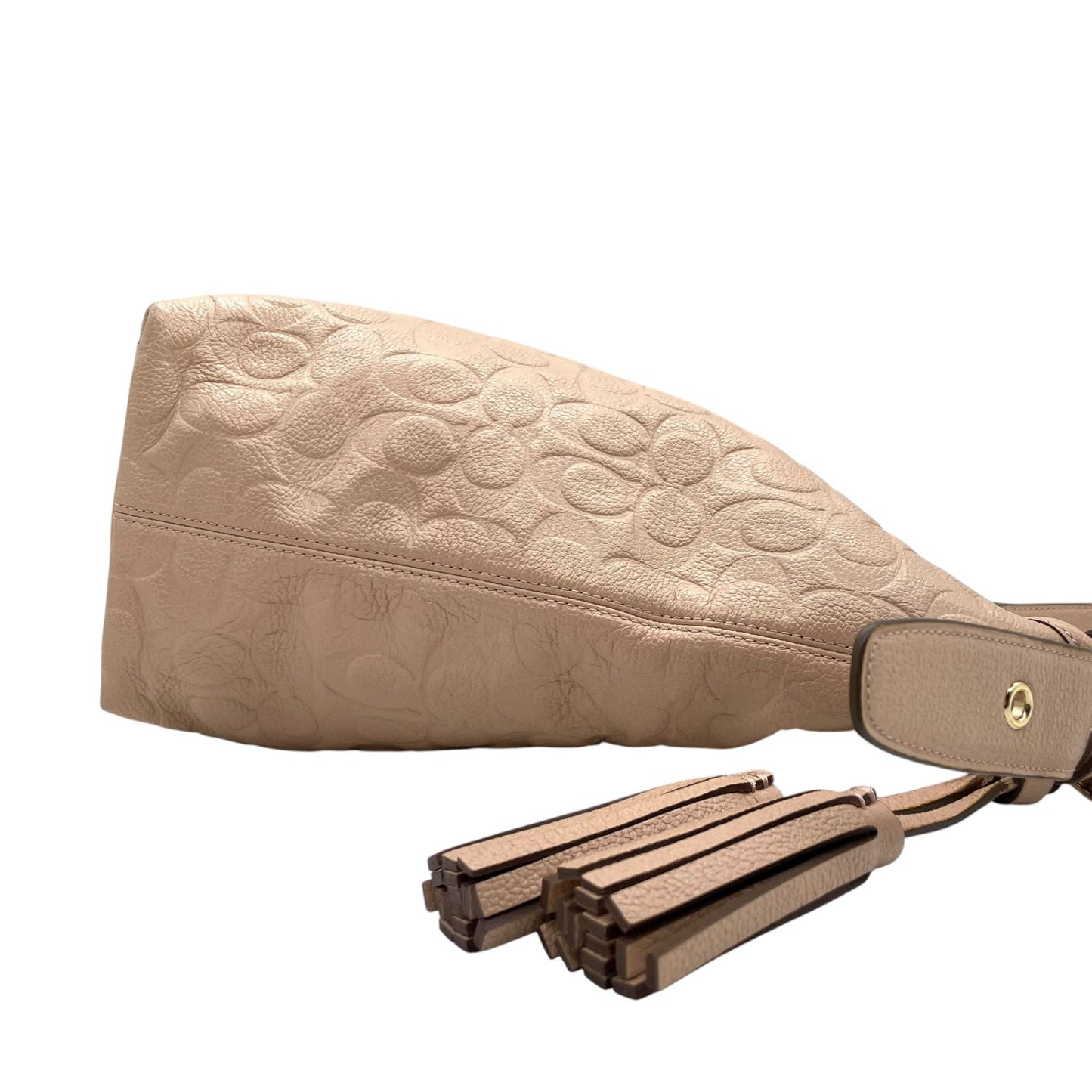 コーチ COACH ショルダーバッグ シグネチャー型押しレザー タッセル付き ベージュ ホーボー トート T3