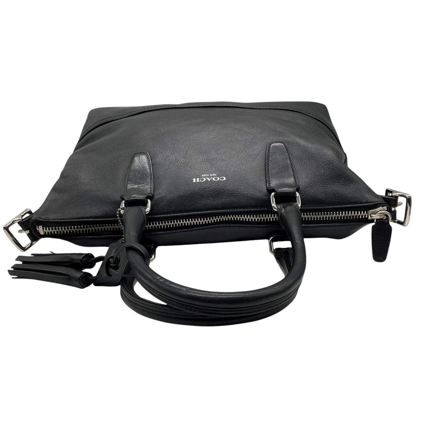 COACH コーチ 2WAYショルダーバッグ ハンドバッグ トートバッグ レザー タッセルチャーム付き ブラック 黒 S90