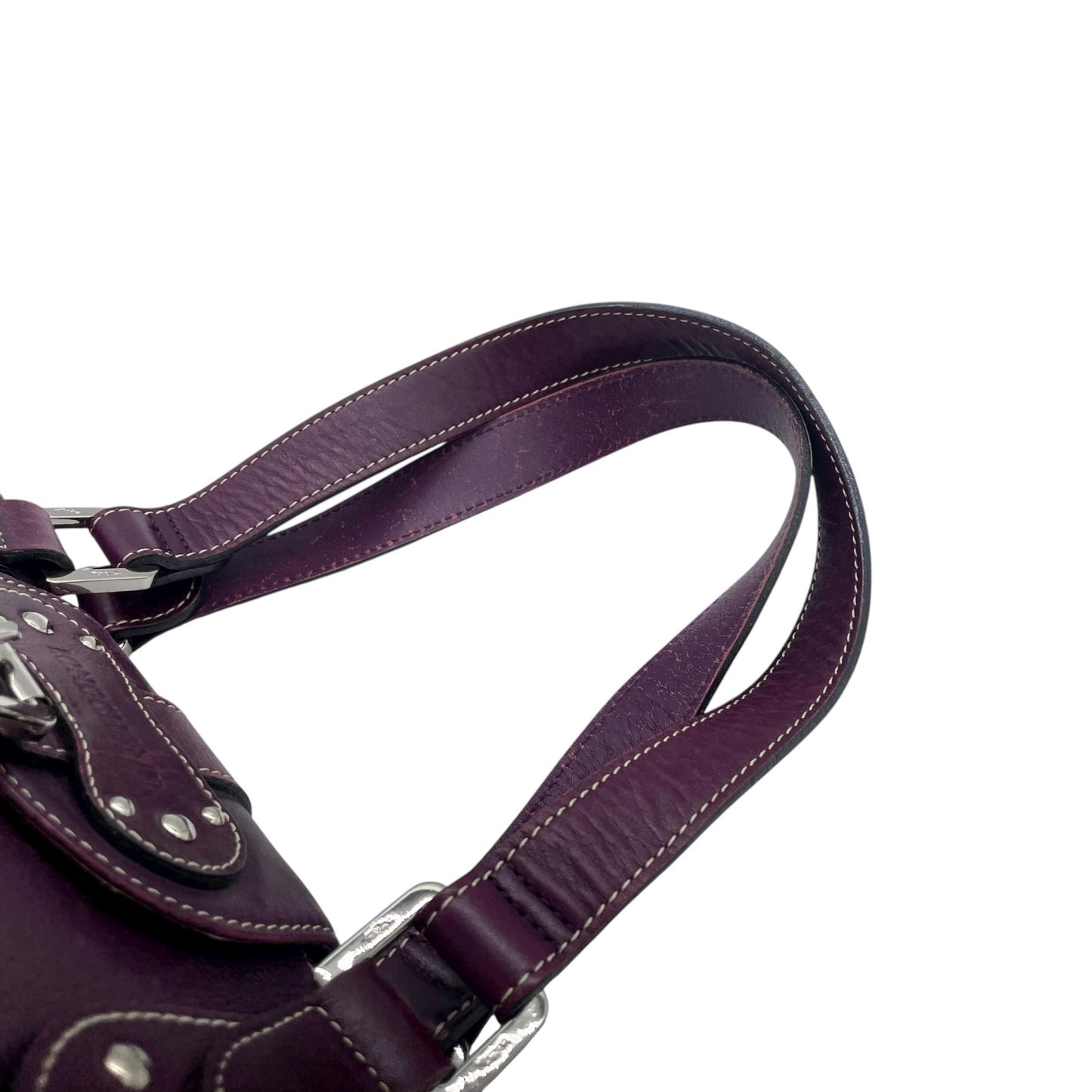 ロンシャン LONGCHAMP ハンドバッグ ベルトデザイン フラップ パープル レザー 本革 シルバー金具 ユニセックス レディース Y2K 00s ヴィンテージ s94 vintage