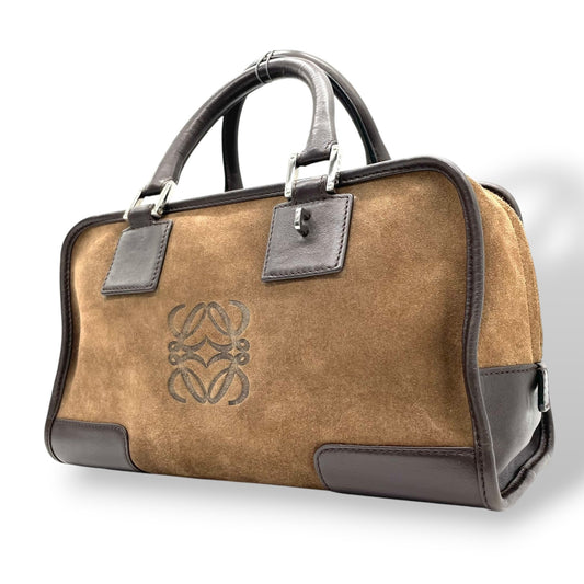 美品 ロエベ LOEWE アマソナ28 スエード×レザー ハンドバッグ 茶色 ブラウン アナグラム ロゴ ヴィンテージ B