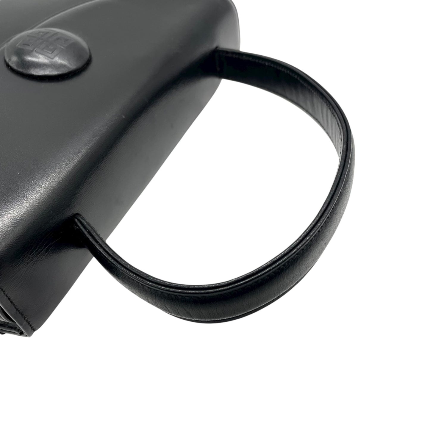 美品 ジバンシィ GIVENCHY ハンドバッグ レザー 黒 ブラック 金金具 ゴールド金具 フォーマル ヴィンテージ ロゴボタン フォーマル A8