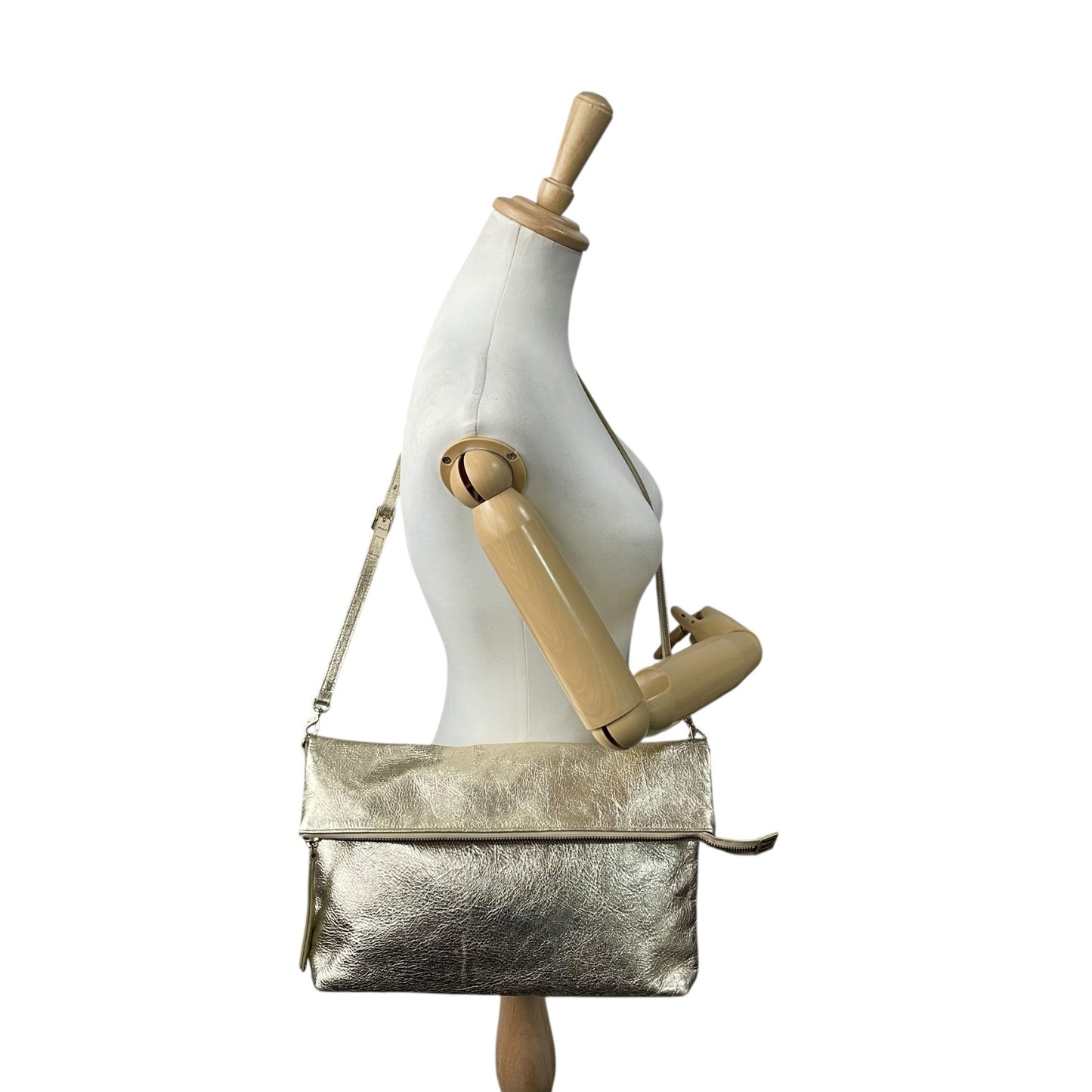 美品 ピンキーアンドダイアン Pinky & Dianne メタリック 金 ゴールド 2WAY ショルダーバッグ クラッチバッグ レザー調 T4