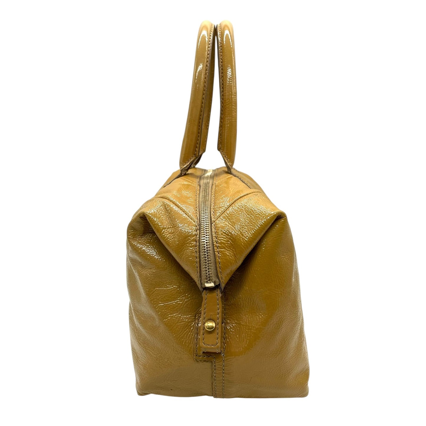 イヴサンローラン YSL ボストンバッグ Yライン パテントレザー ハンドバッグ キャメル ゴールド金具 ロゴ刻印 A2