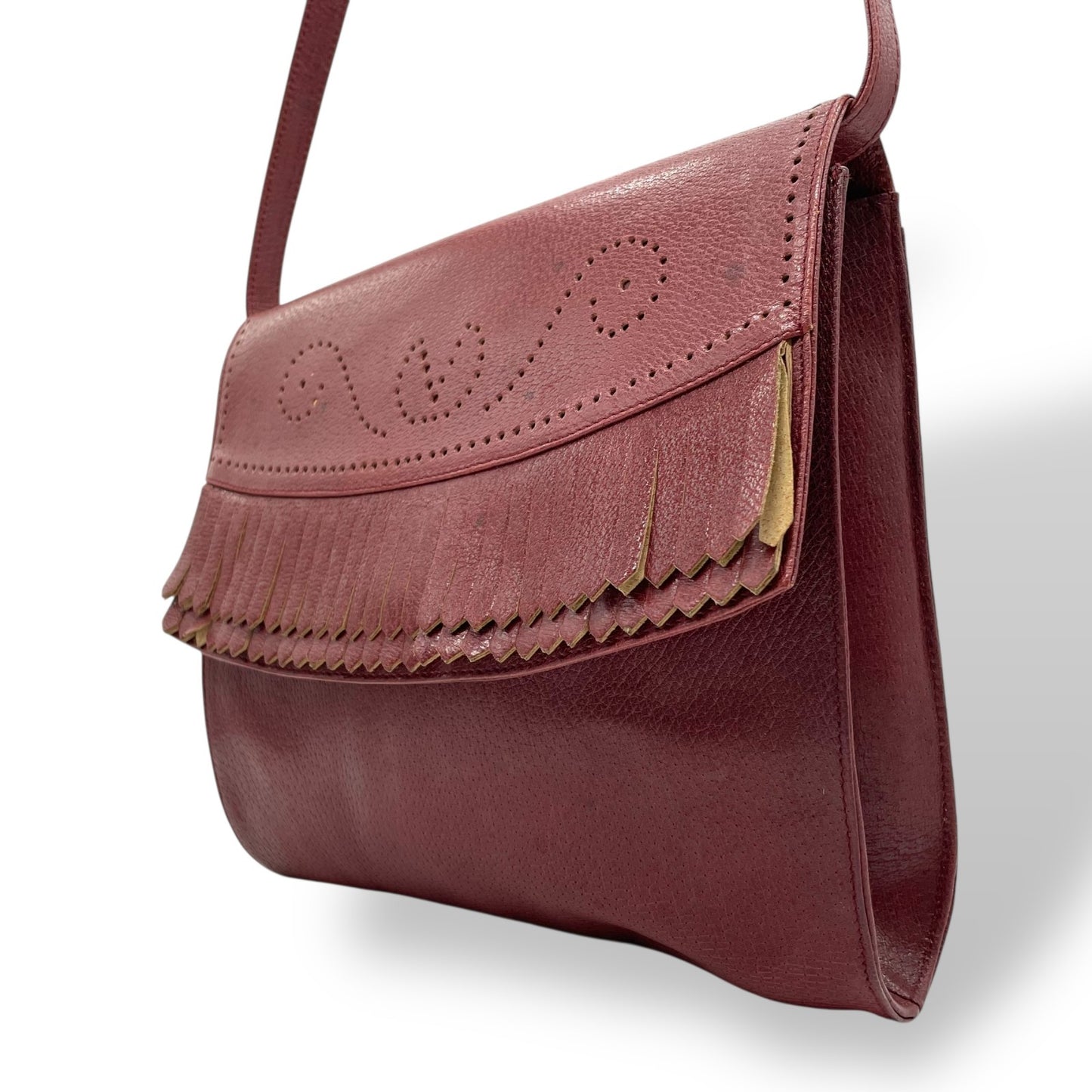 ヴァレンティノ ガラヴァーニ VALENTINO GARAVANI ショルダーバッグ メッセンジャーバッグ レッド ボルドー ワインレッド レザー フリンジ レディース S80