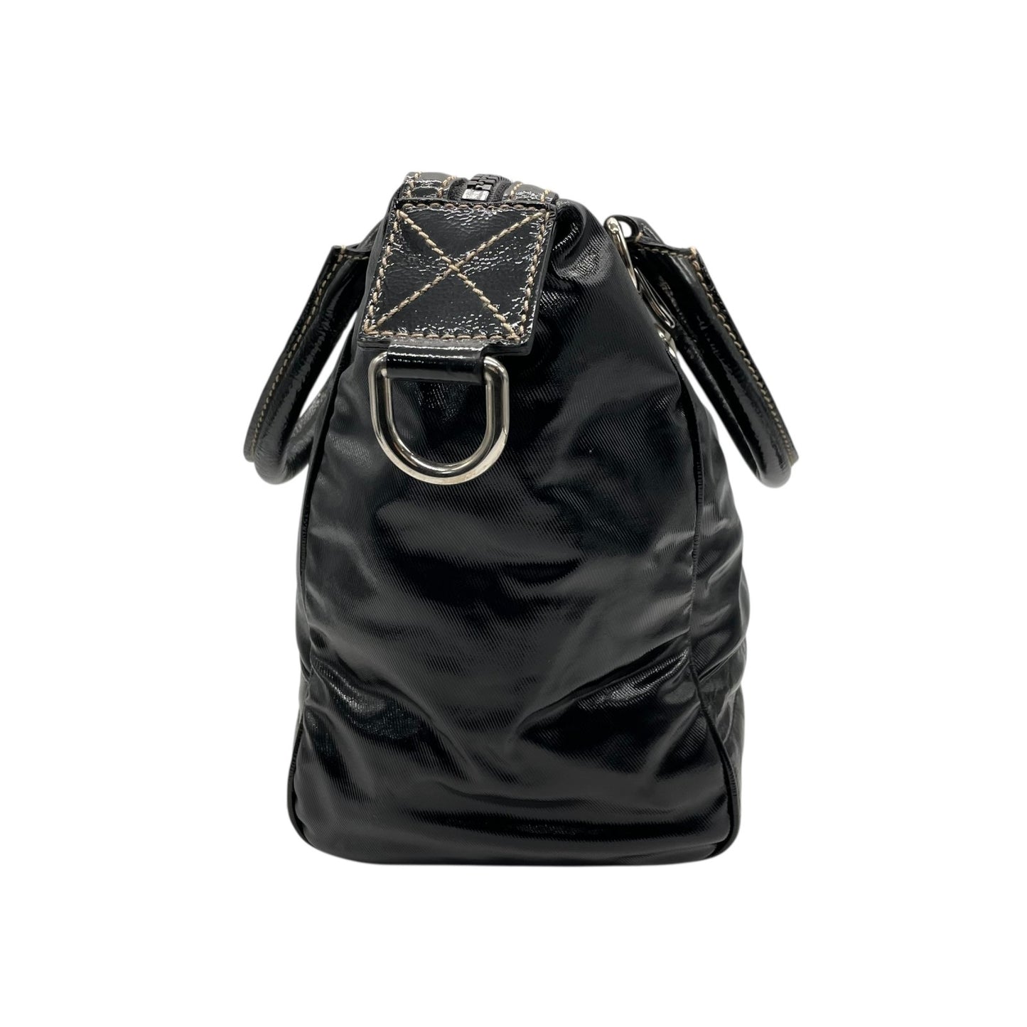 美品 グッチ GUCCI ハンドバッグ ショルダーバッグ ブラック 黒 2way パテントレザー インターロッキングG GGロゴ 手提げ 斜め掛け可 シルバー金具 レディース B2