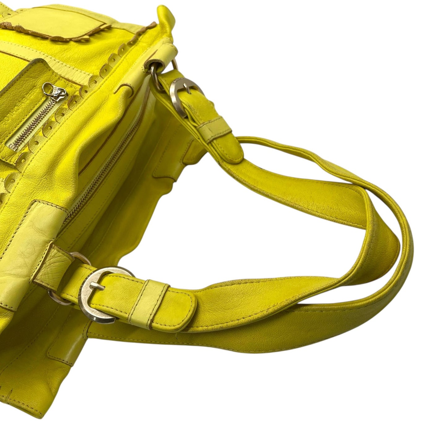シーバイクロエ SEE BY CHLOE ハンドバッグ トートバッグ 黄色 レモンイエロー レザー ゴールド金具 ロゴ ベルト フリル ファスナー開閉 肩掛け可 レディース U12
