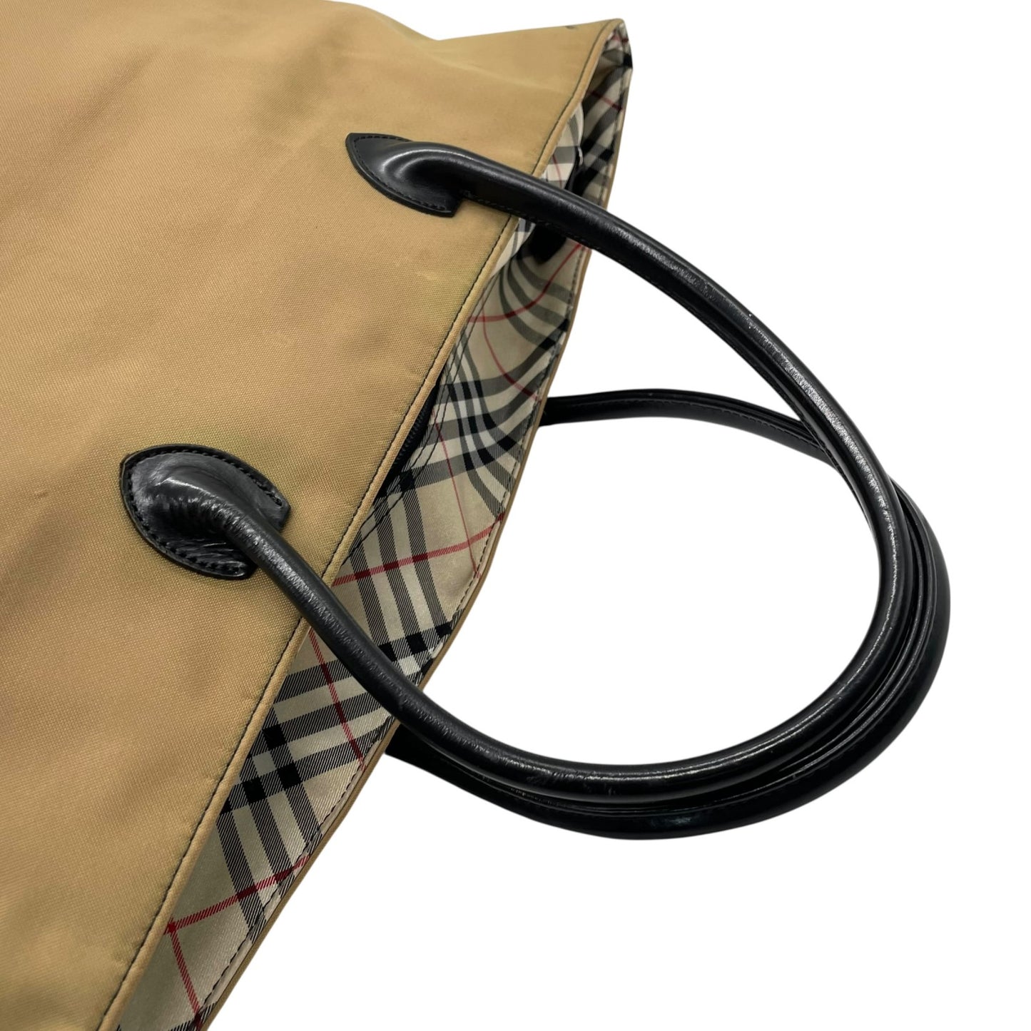 バーバリーブルーレーベル BURBERRY BLUE LABEL ハンドバッグ トートバッグ カーキベージュ ナイロン レザー ノバチェック ファスナー開閉 手提げ レディース Z3