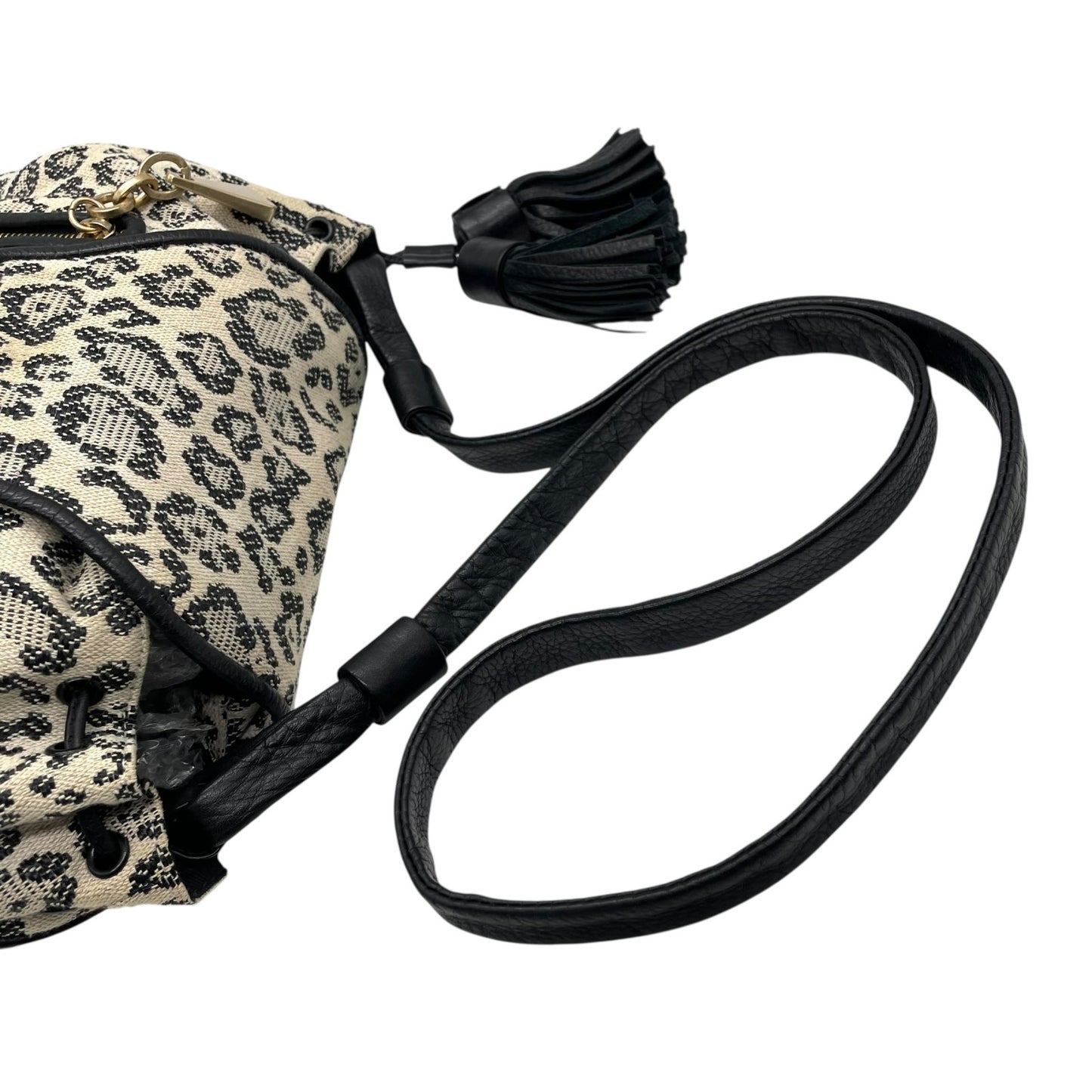 SEE BY CHLOE シーバイクロエ ショルダーバッグ 白 アイボリー 黒 ブラック レオパード ヒョウ柄 キャンバス レザー ゴールド金具 タッセル 斜め掛け可 レディース E5