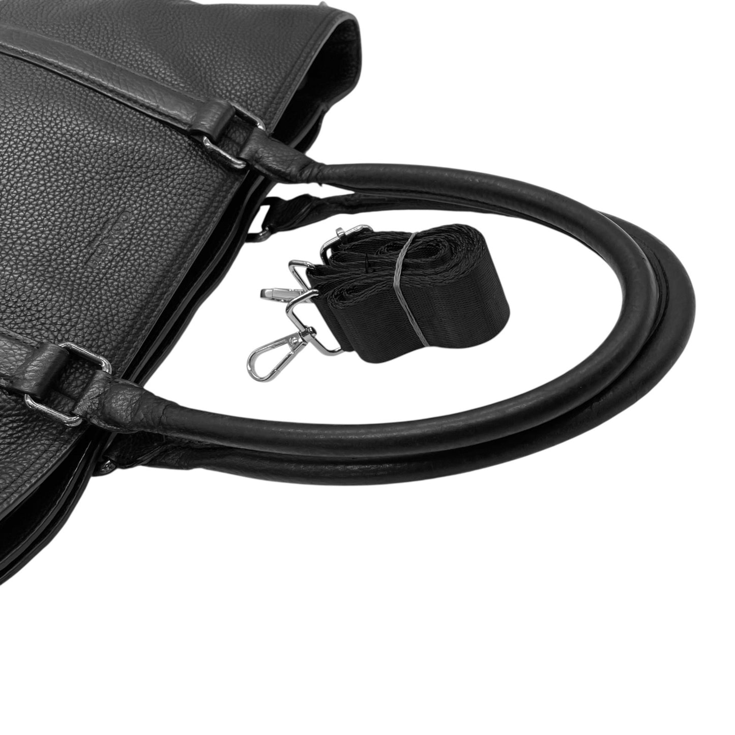 COACH コーチ 2WAY トートバッグ ショルダーバッグ 黒 ブラック レザー シボ革 シルバー金具 ロゴ 肩掛け可 斜め掛け可 ビジネス メンズ レディース J