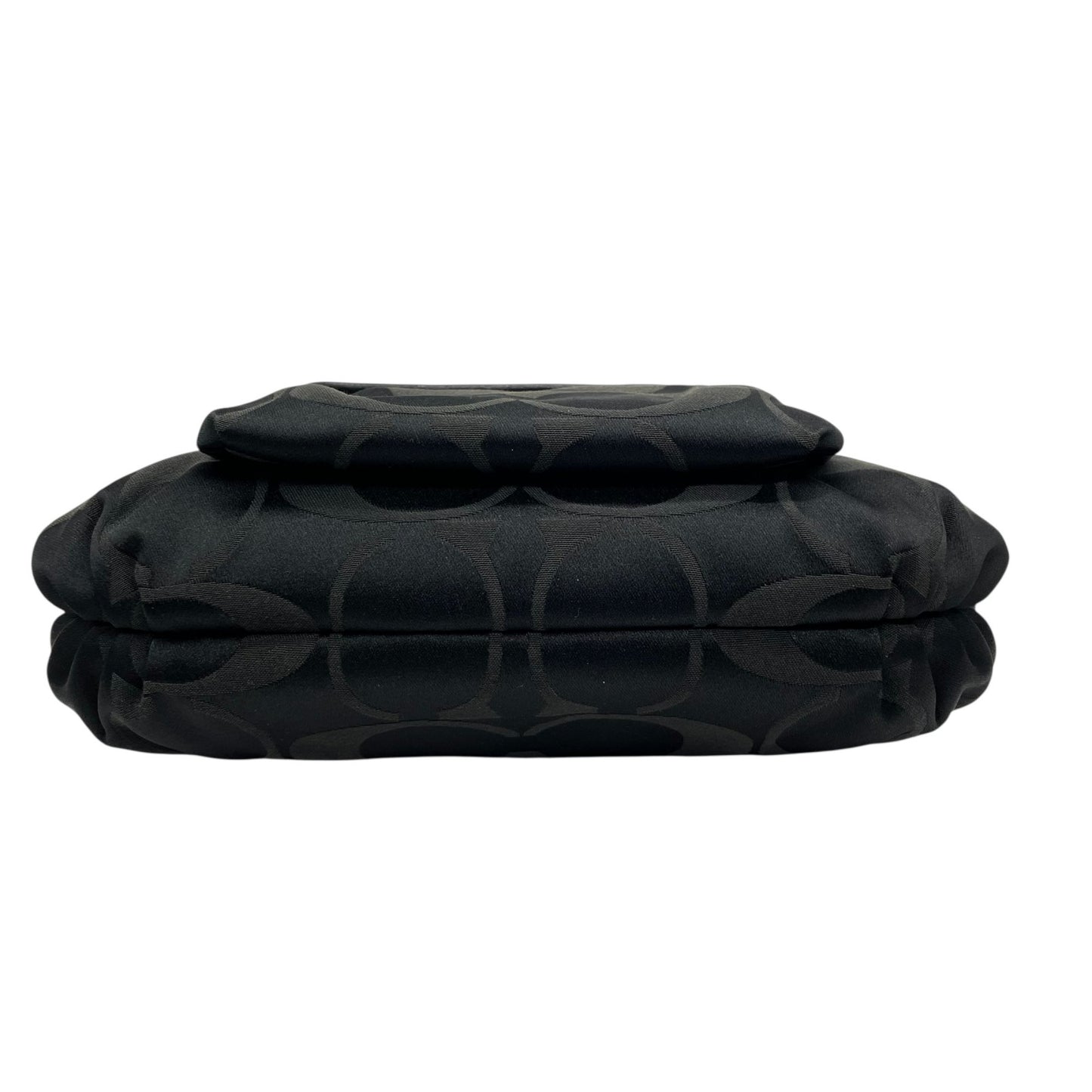 COACH コーチ ポピー シグネチャー 2WAY ショルダーバッグ ハンドバッグ 黒 ブラック キャンバス レザー シルバー金具 フラップポケット ファスナー開閉 肩掛け可 斜め掛け可 ホーボー レディース S30