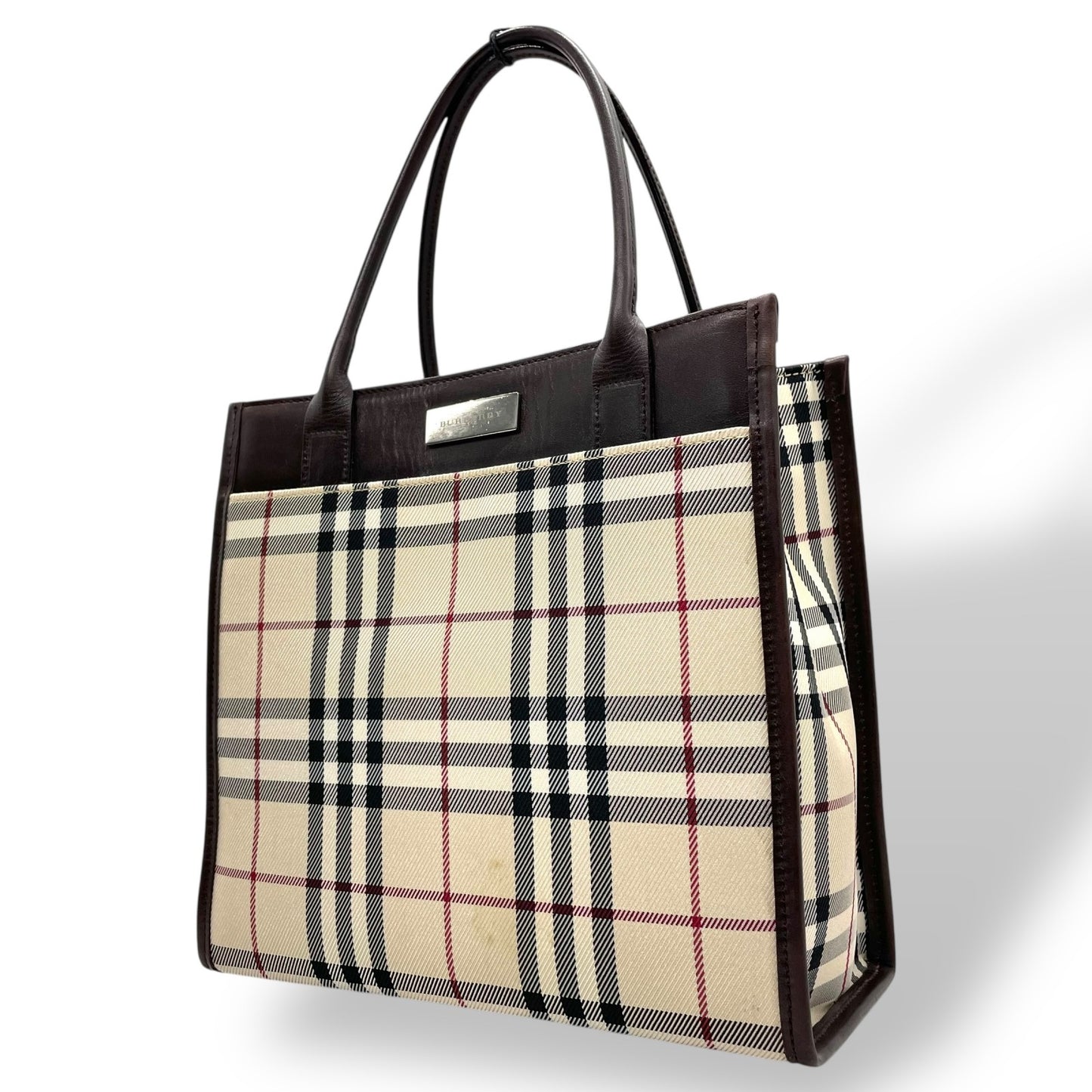 バーバリー BURBERRY トートバッグ ハンドバッグ ノバチェック ベージュ ブラウン 茶色 キャンバス レザー