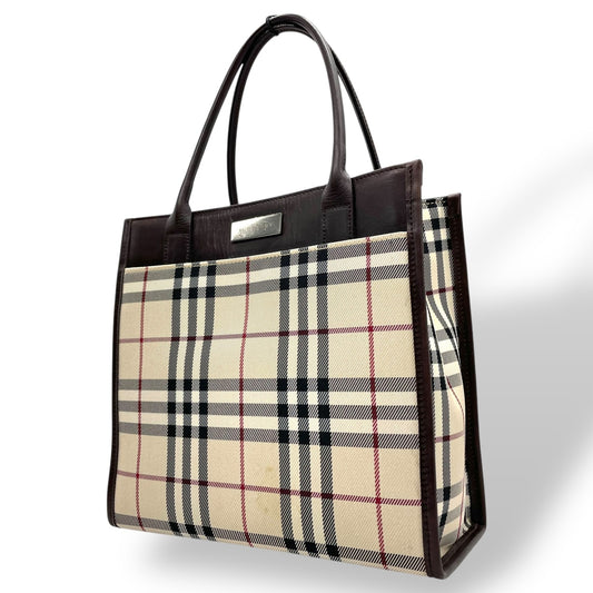 バーバリー BURBERRY トートバッグ ハンドバッグ ノバチェック ベージュ ブラウン 茶色 キャンバス レザー