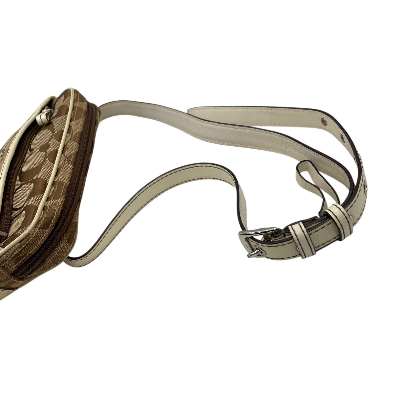 コーチ COACH ポシェット ショルダーバッグ ウエストバッグ シグネチャー柄 ベージュ 白 ホワイト レザー キャンバス ミニバッグ U8