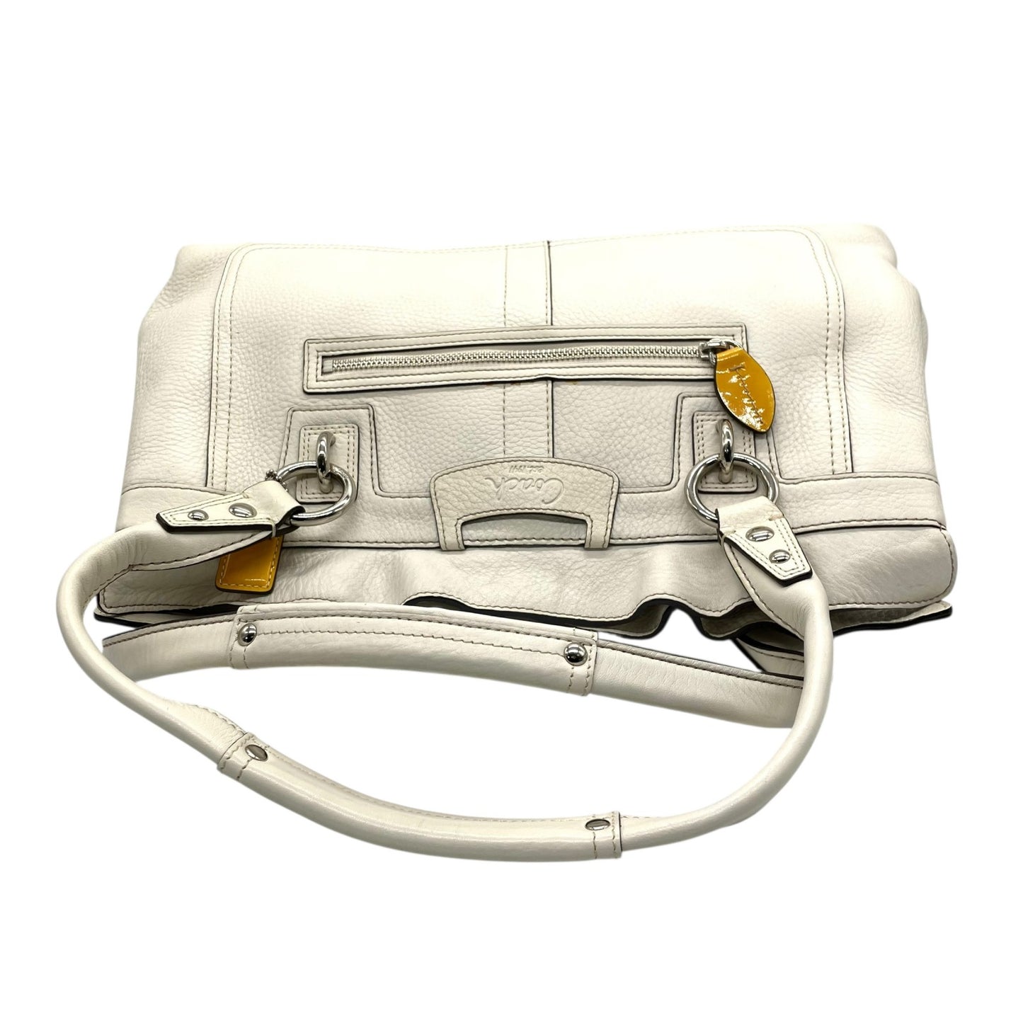 コーチ COACH トートバッグ 13160 ホワイト 白 レザー シルバー金具 ブラウン 茶色 チャーム付き A4対応 通勤 通学 S93