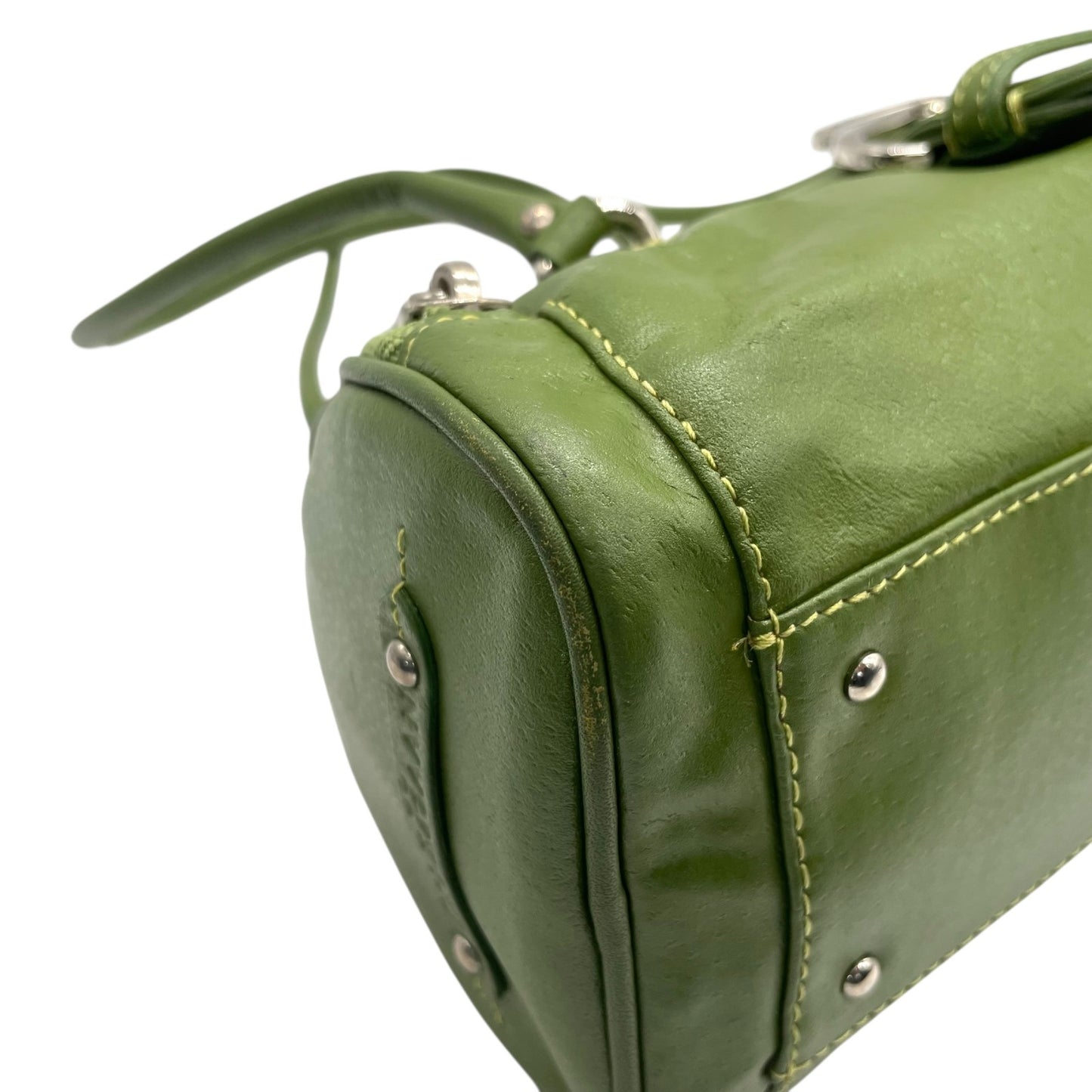 コールハーン COLE HAAN ハンドバッグ ロングハンドル レザー グリーン 緑 若草色 シルバー金具 バゲット型 スリムデザイン T3