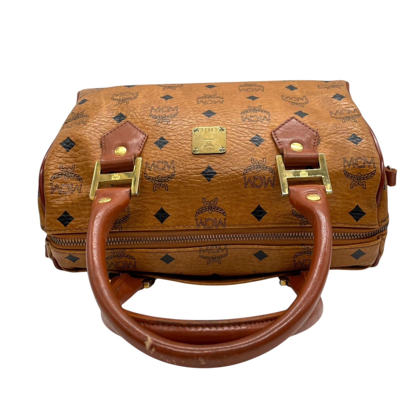 MCM エムシーエム ヴィセトス ボストンバッグ ミニボストン ハンドバッグ ショルダー付き ブラウン 茶色 レザー 2WAY ゴールド金具 ヴィンテージ D1